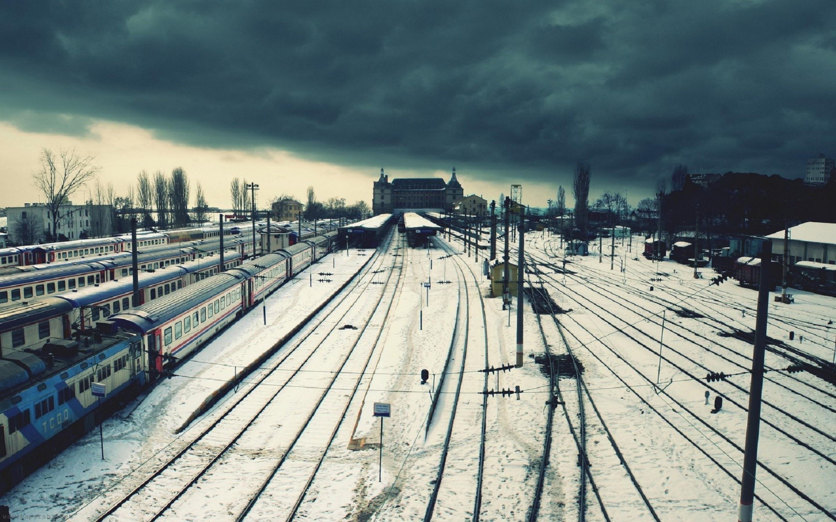 2880x1800 Wallpaper. Railway. photo. picture. winter, snow, train, rails