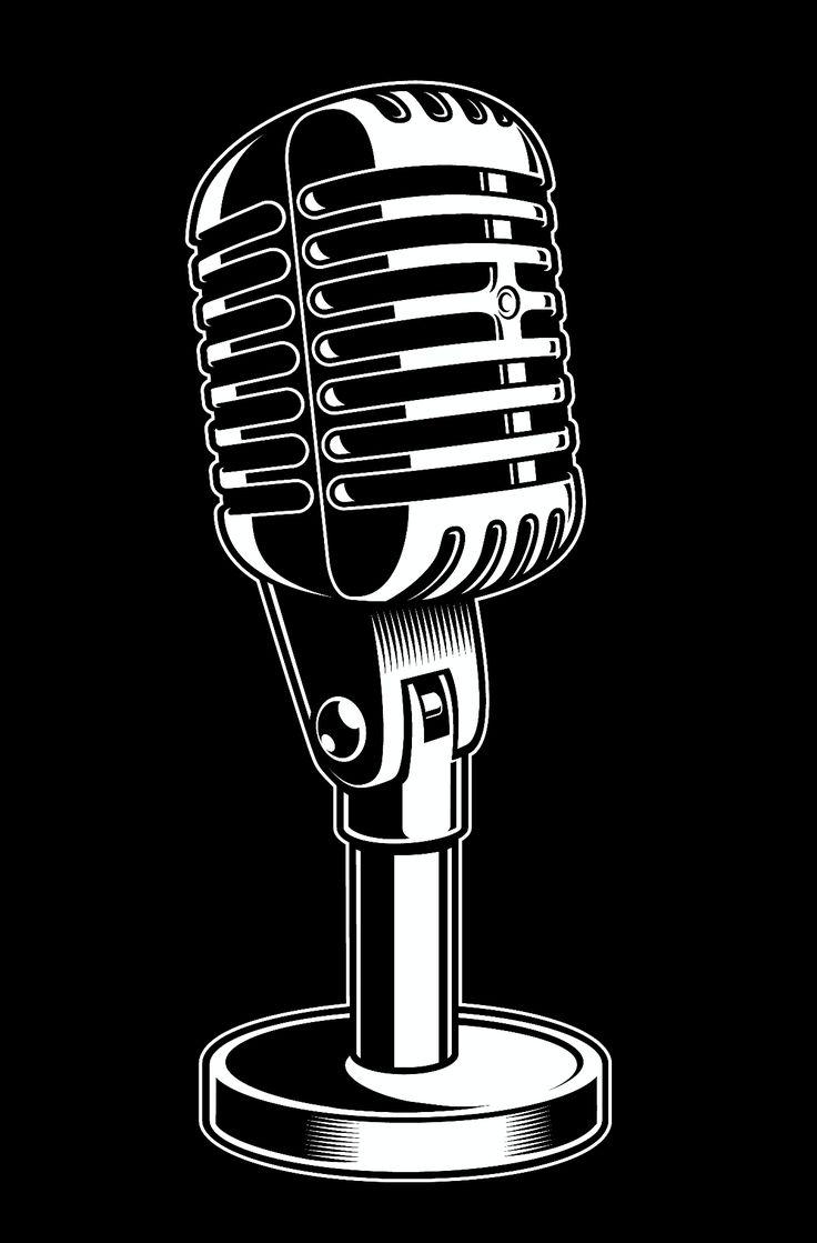 736x1119 Black and white of vintage illustration of microphone on dark background. Vintage illustration, Black white vintage, Microphone