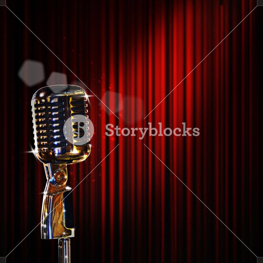 1000x1000 Retro Microphone And Red Curtain Royalty Free Stock Image