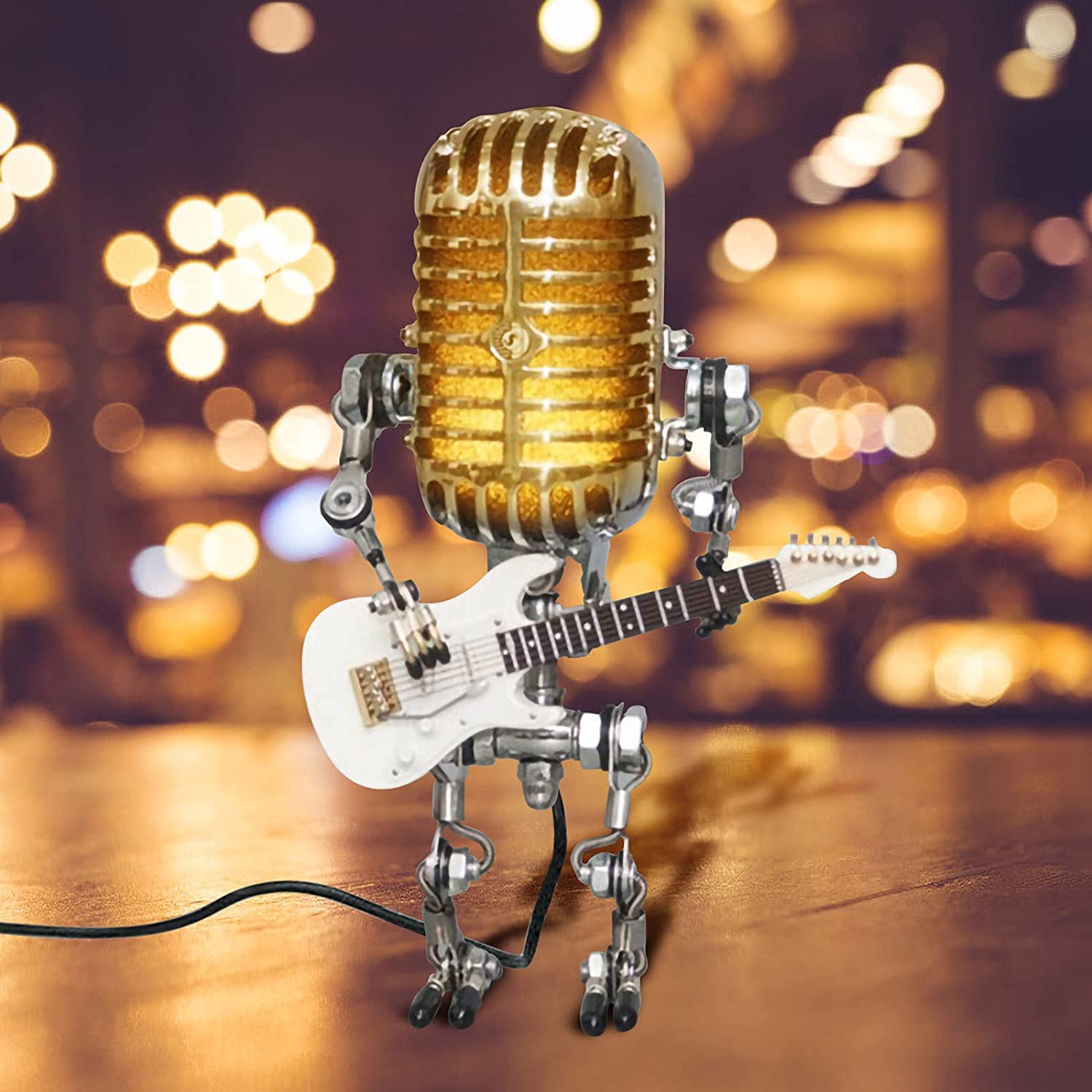 1500x1500 Creativity Vintage Microphone Robot Lamp Desktop Table Lamp Decoration (White) : Home & Kitchen