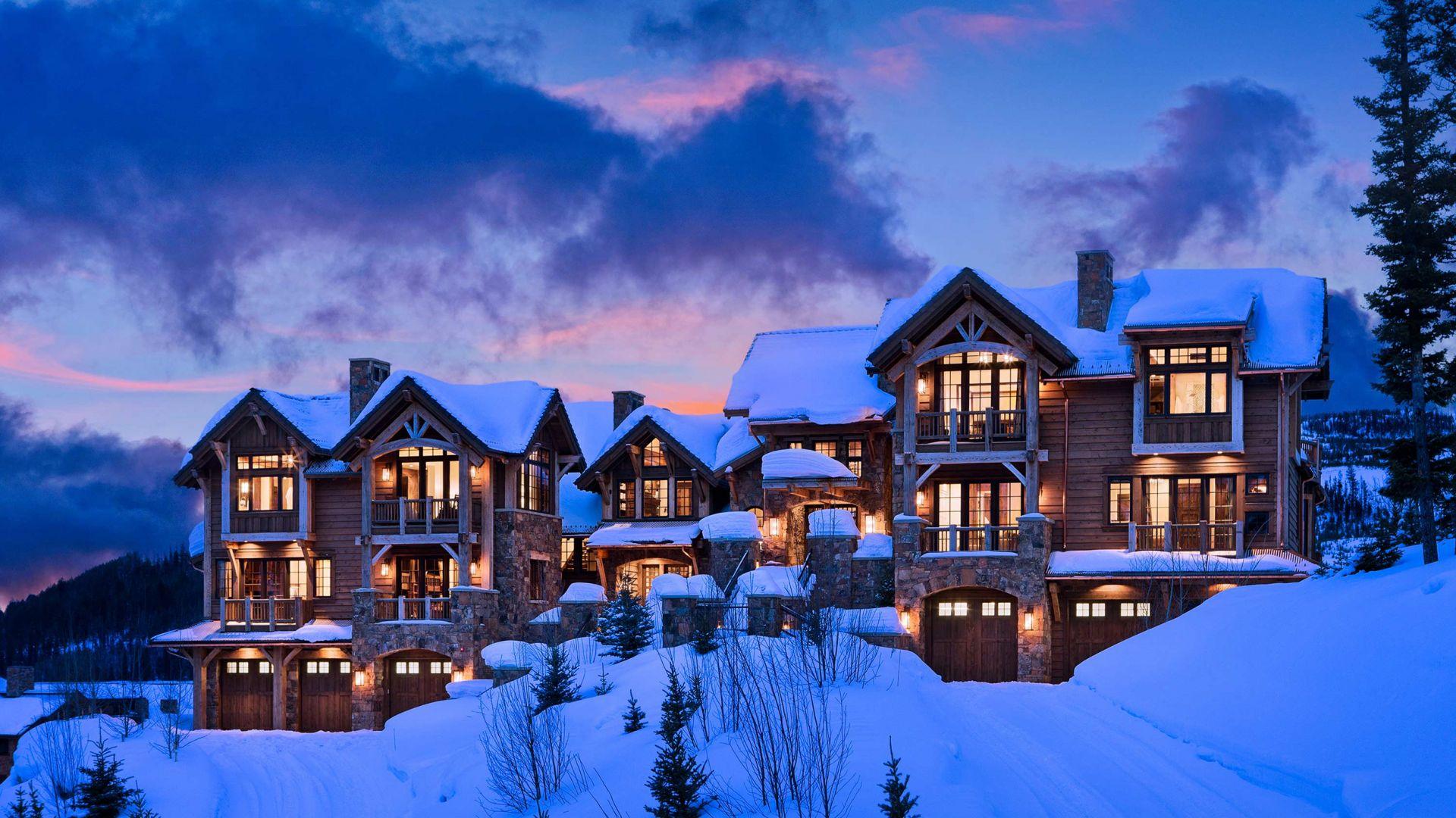 1920x1080 Desktop Wallpaper Resort, House, Lights, Winter, Night, HD Image, Picture, Background, 11adbe