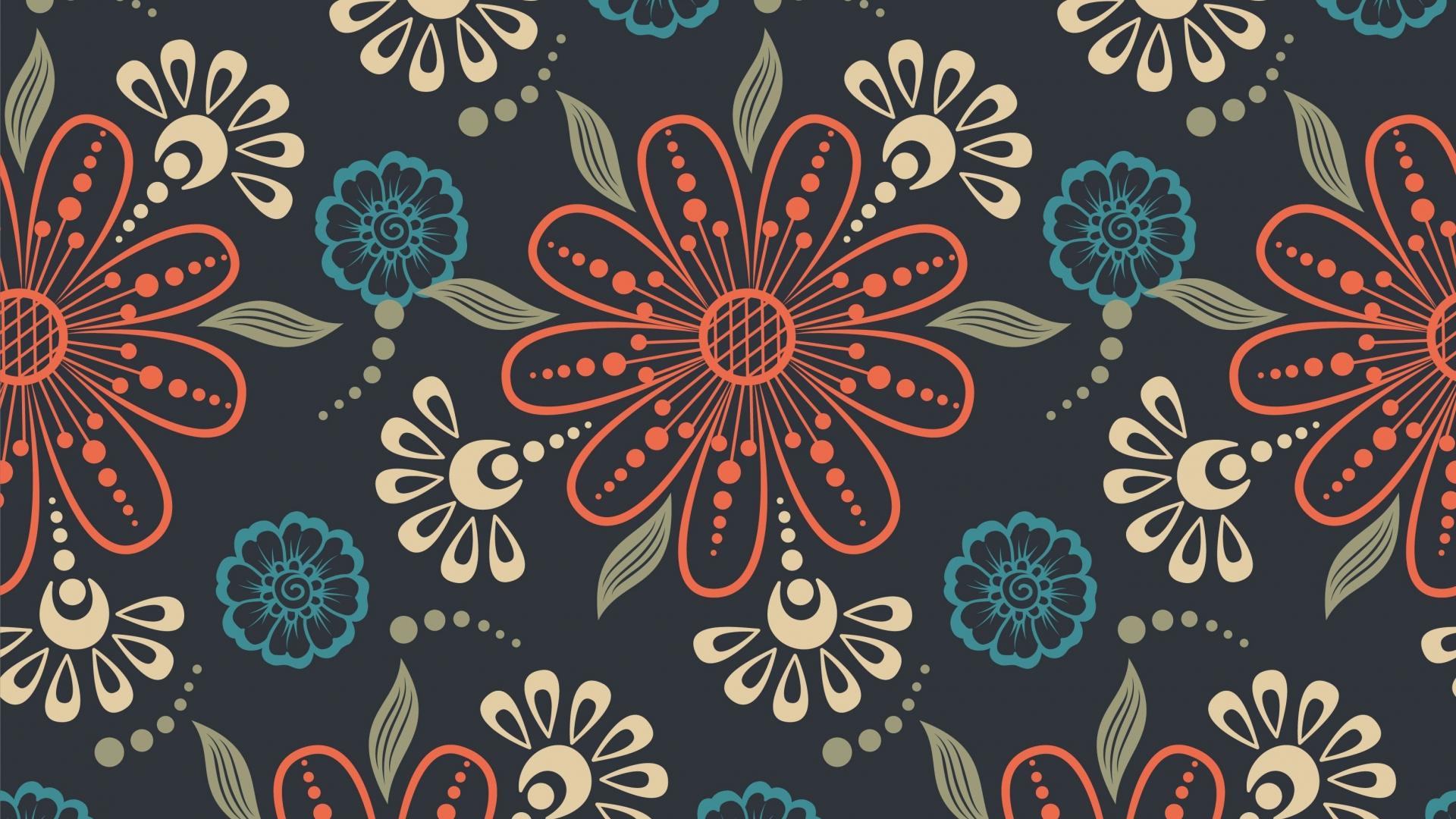 1920x1080 Download Pattern, Floral, Orange Blue Flowers, Abstract 1920x1080 Wallpaper, Full Hd, Hdtv, Fhd, 1080p Wallpaper, 1920x1080 HD Image, Background, 21464
