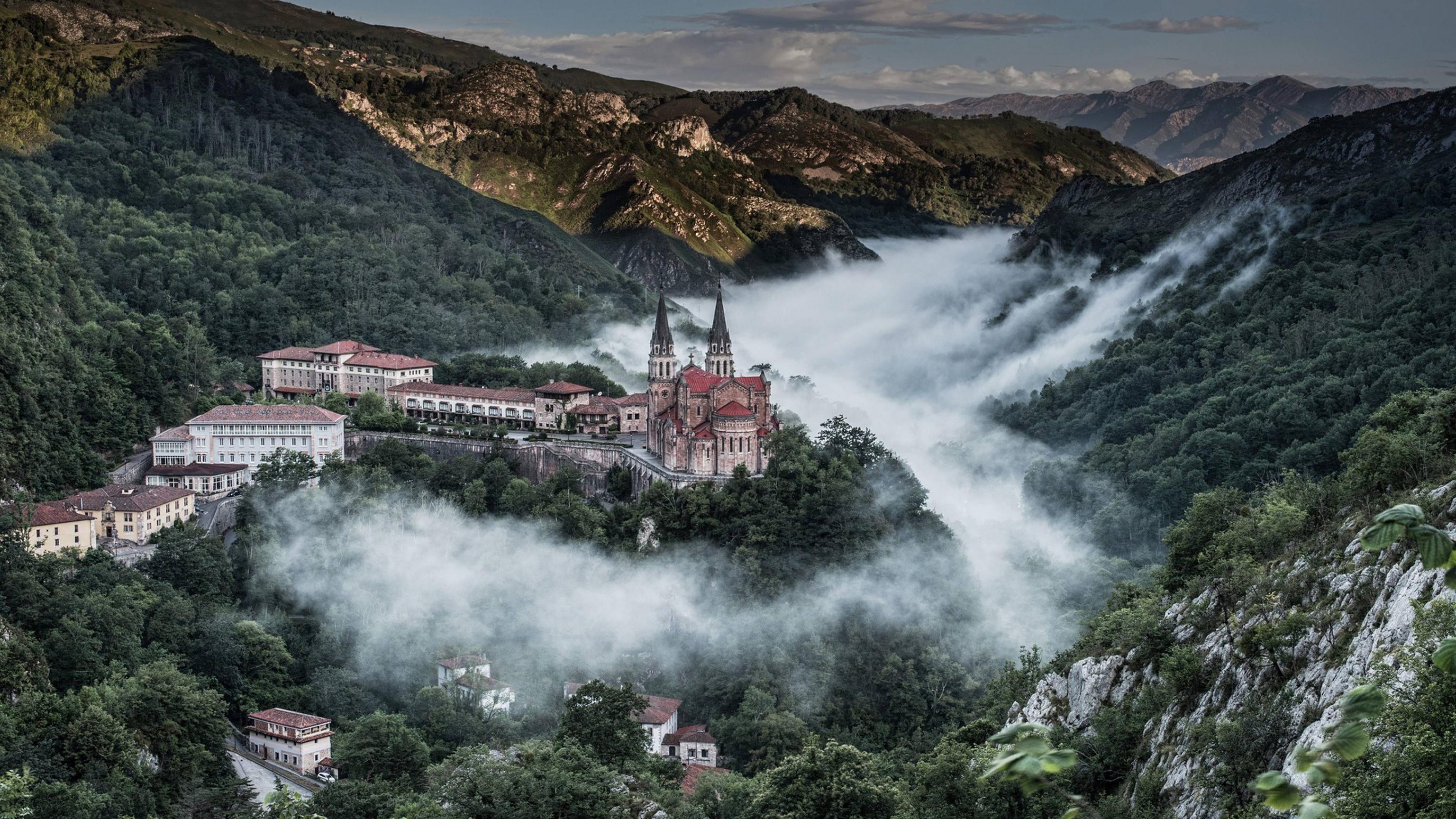 3072x1728 mountain village, covadonga, spain 4K Wallpaper, HD City 4K Wallpaper, Image, Photo and Background