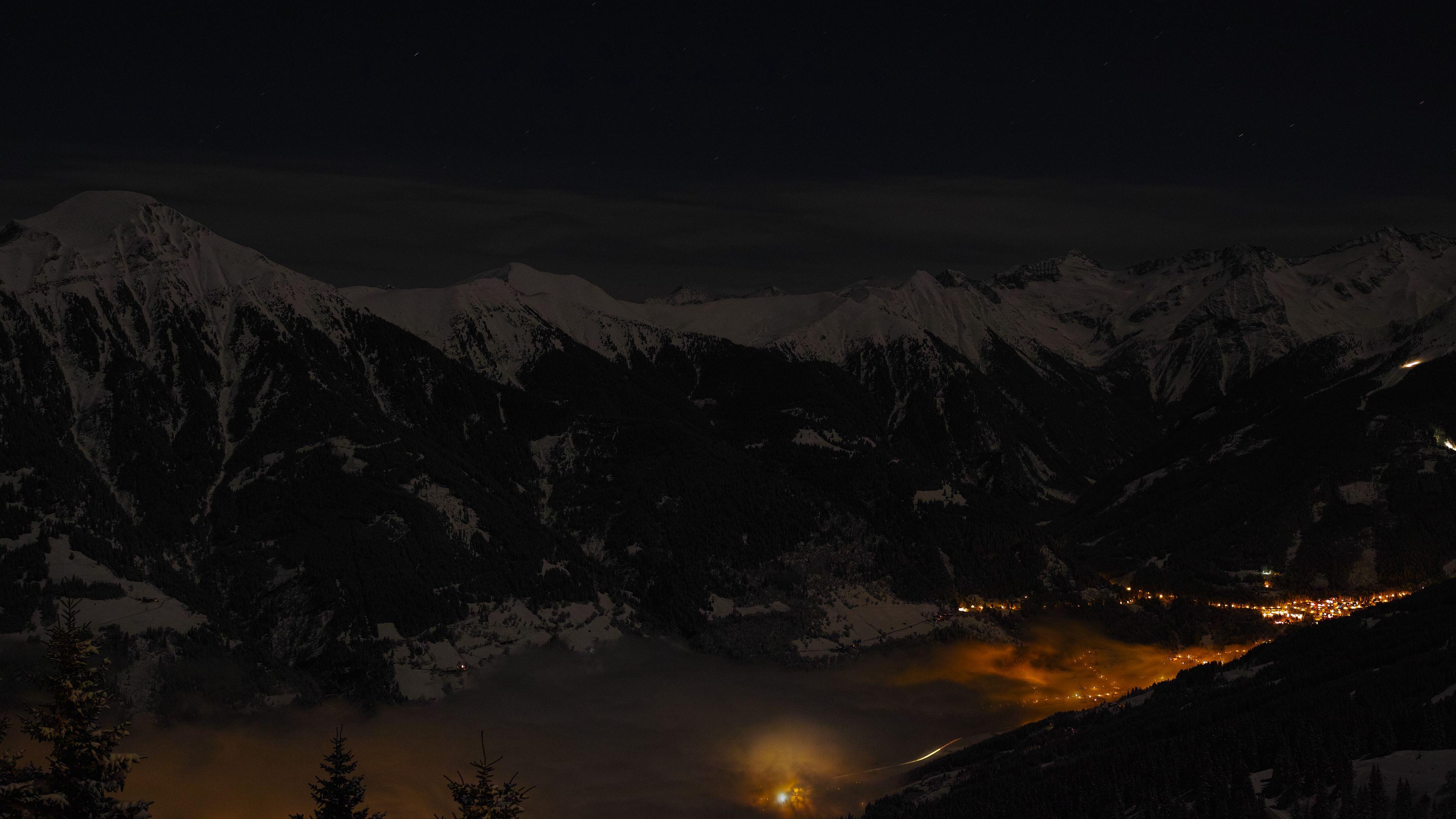3840x2160 Download wallpaper 3840x2160 mountains, night, village, light, salzburg, austria 4k uhd 16:9 HD background