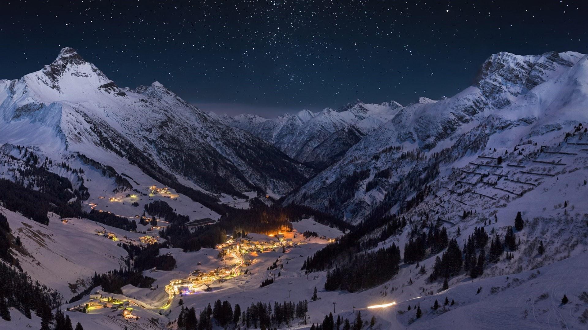 1920x1080 Winter Village Mountains Wallpaper