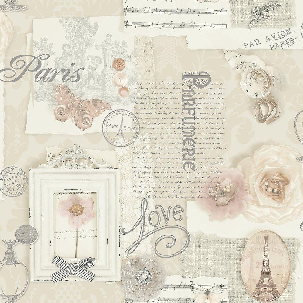 1000x1000 Arthouse Felicity Floral Pattern Paris Music Notes Motif Wallpaper Cream