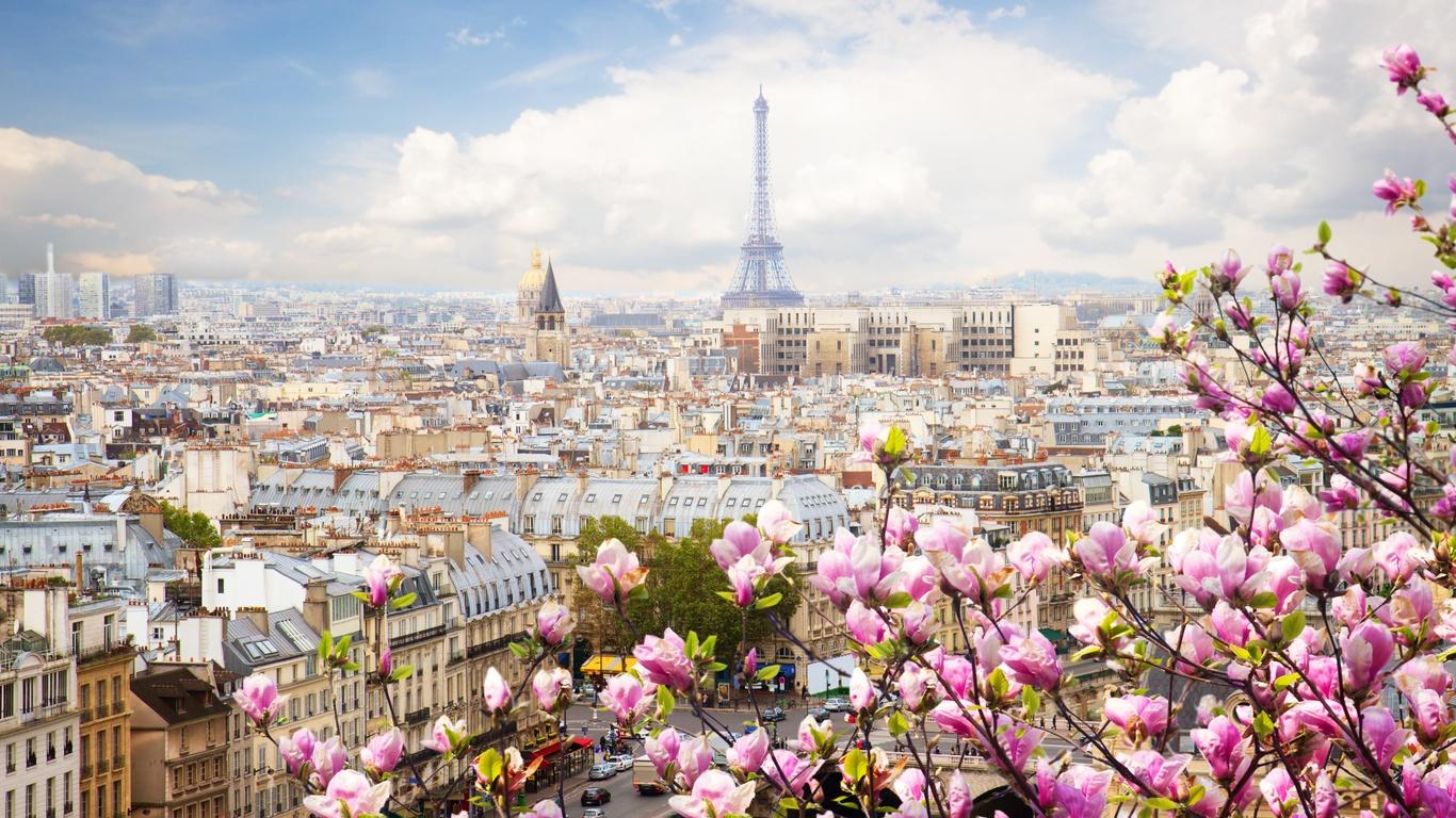 1366x768 Eiffel Tower France Flowers Beautiful 4k 1366x768 Resolution HD 4k Wallpaper, Image, Background, Photo and Picture