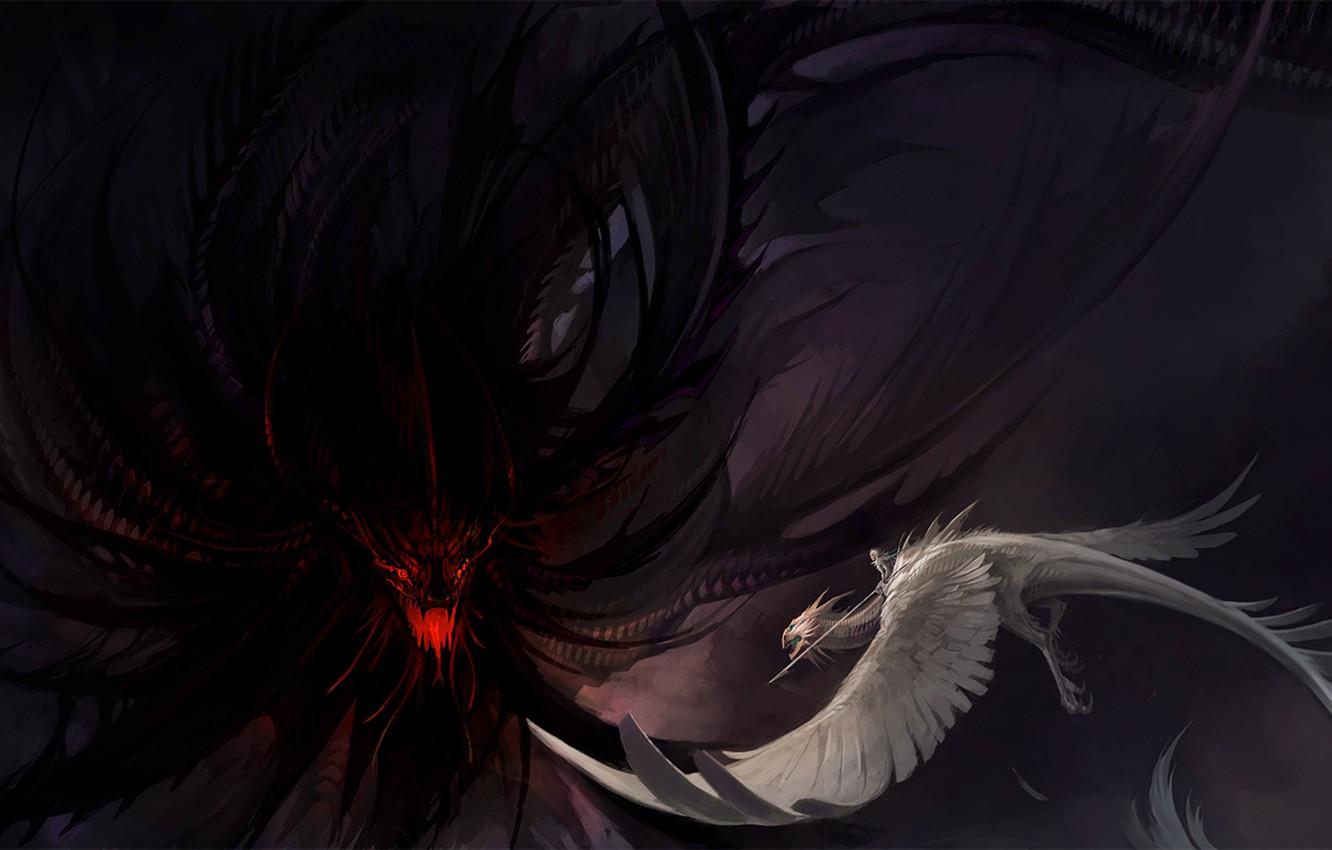 1332x850 Wallpaper the darkness, dragon, warrior, Against the darkness image for desktop, section фантастика