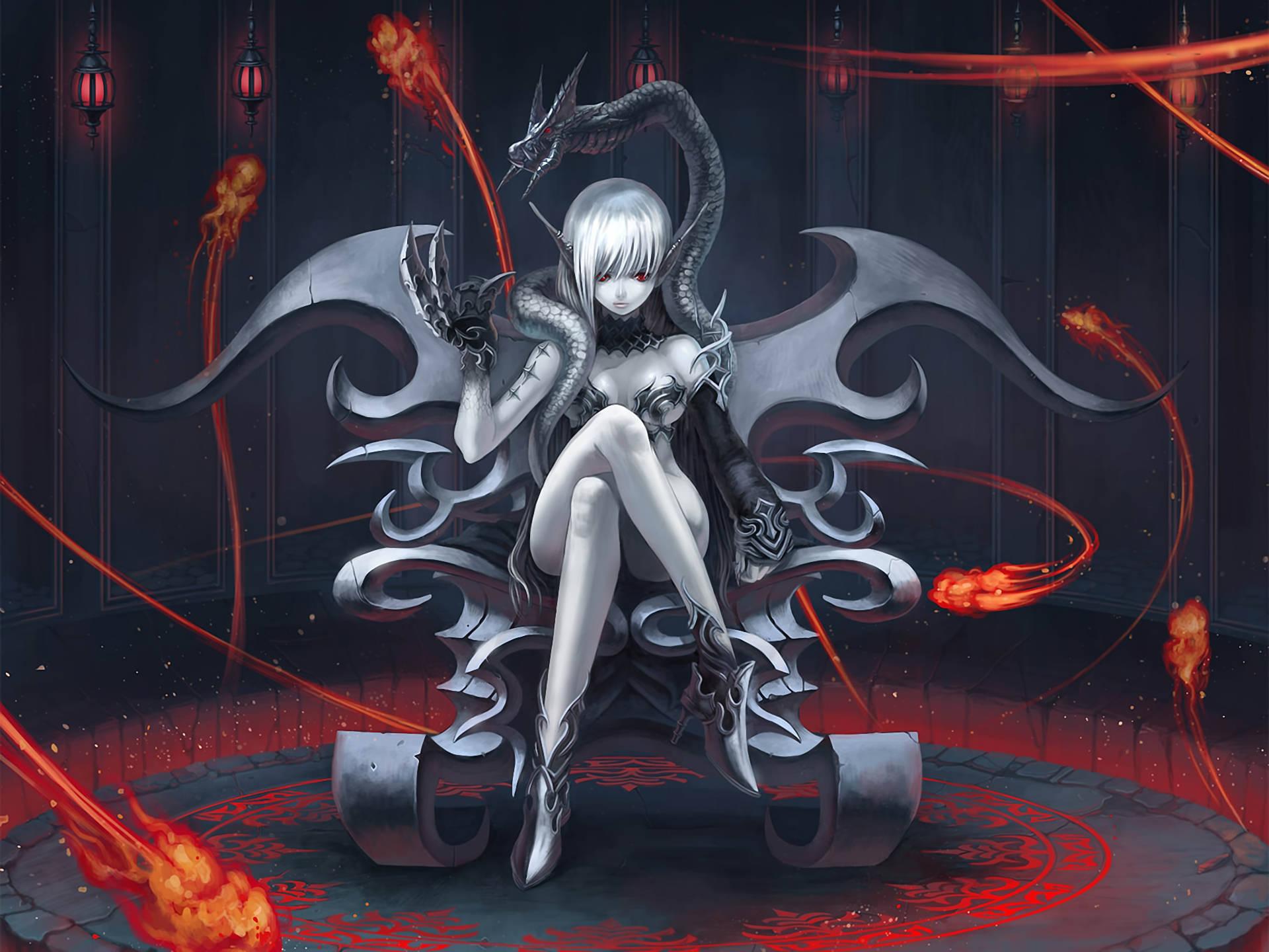 1920x1440 Download Dark Anime Dragon Girl Wallpaper