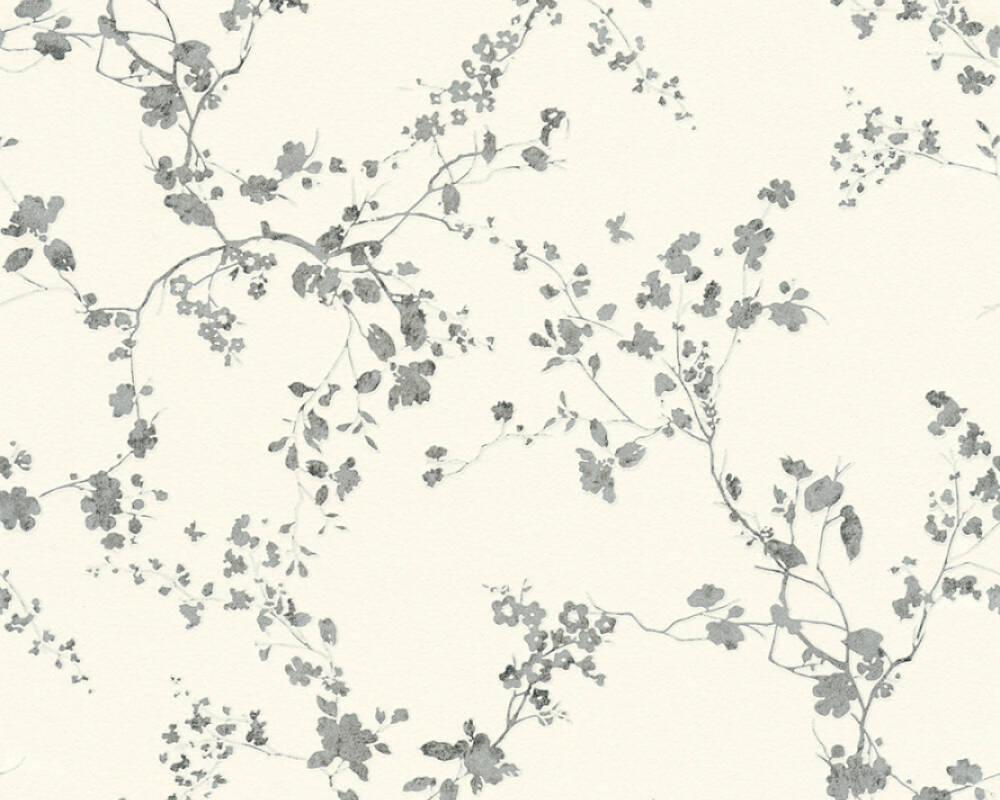 1000x800 Sample Mea Cottage Floral Wallpaper in White, Metallic, and Black
