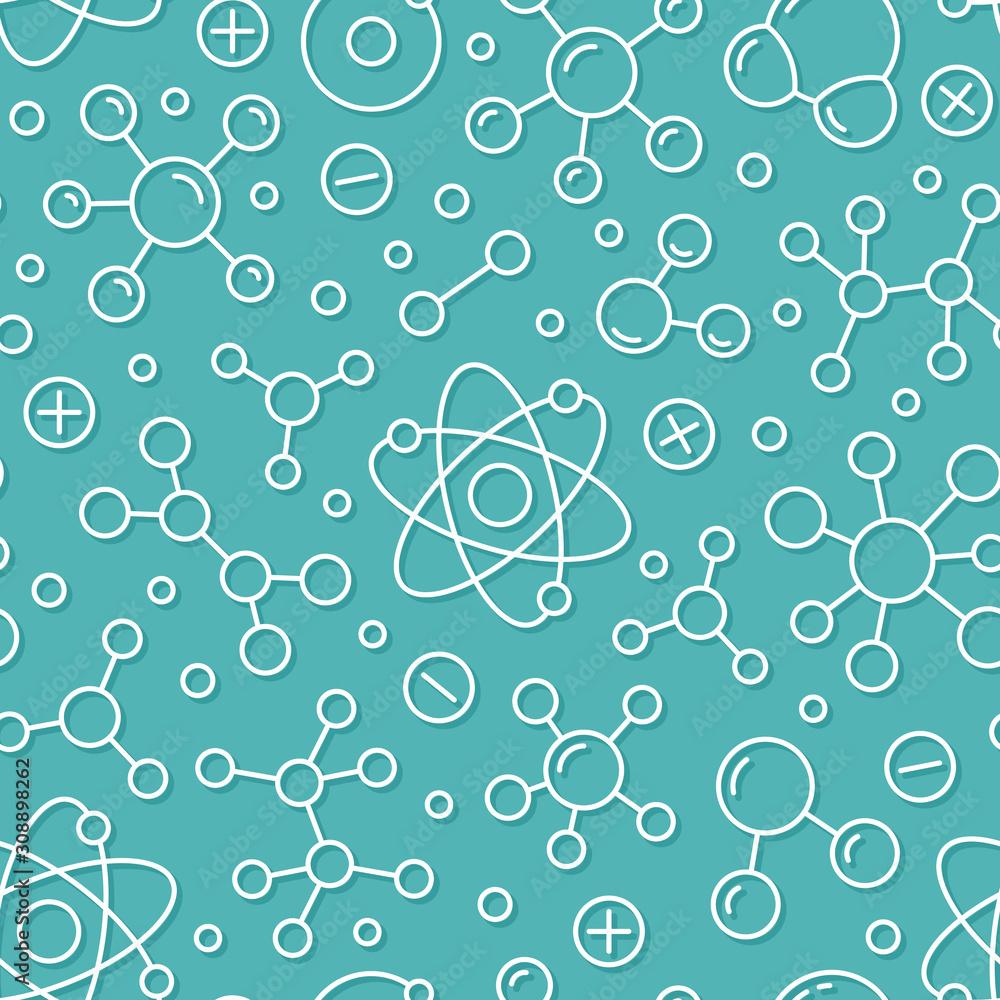 1000x1000 Molecule background, abstract science seamless pattern. Medical, chemistry wallpaper with atom line icons. Scientific research vector illustration, blue white color Stock Vector