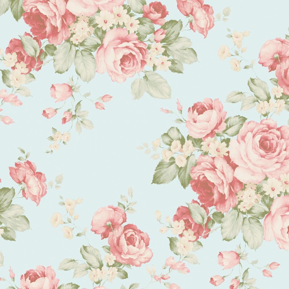 1000x1000 Norwall Flourish 55 Sq Ft Light Blue, Turquoise, Pink, Rose, Red, Green Vinyl Floral Prepasted Soak And Hang Wallpaper In The Wallpaper Department At