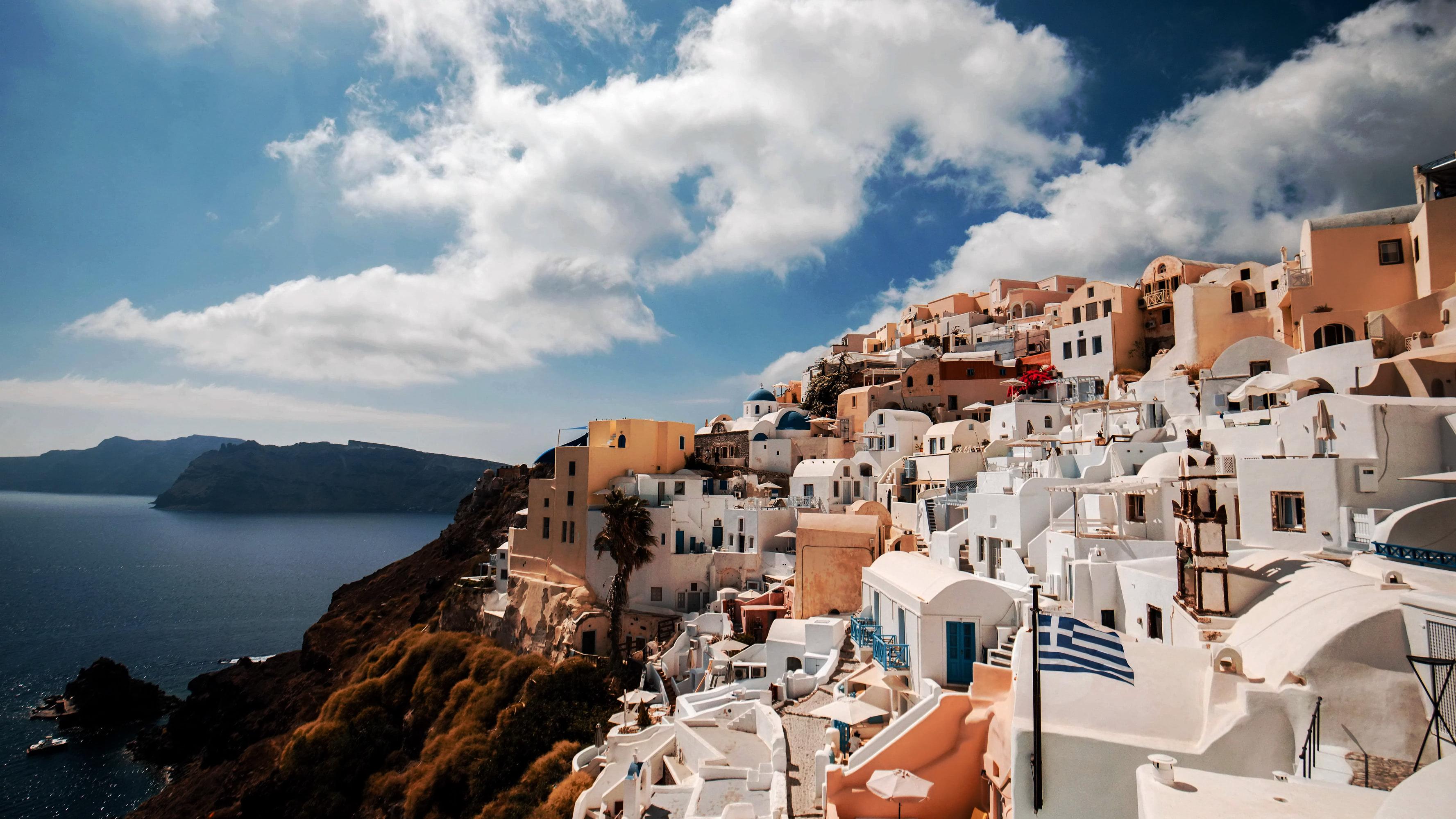 3554x1999 Amazing sea view from the cliffs of Oia, Santorini, Greece