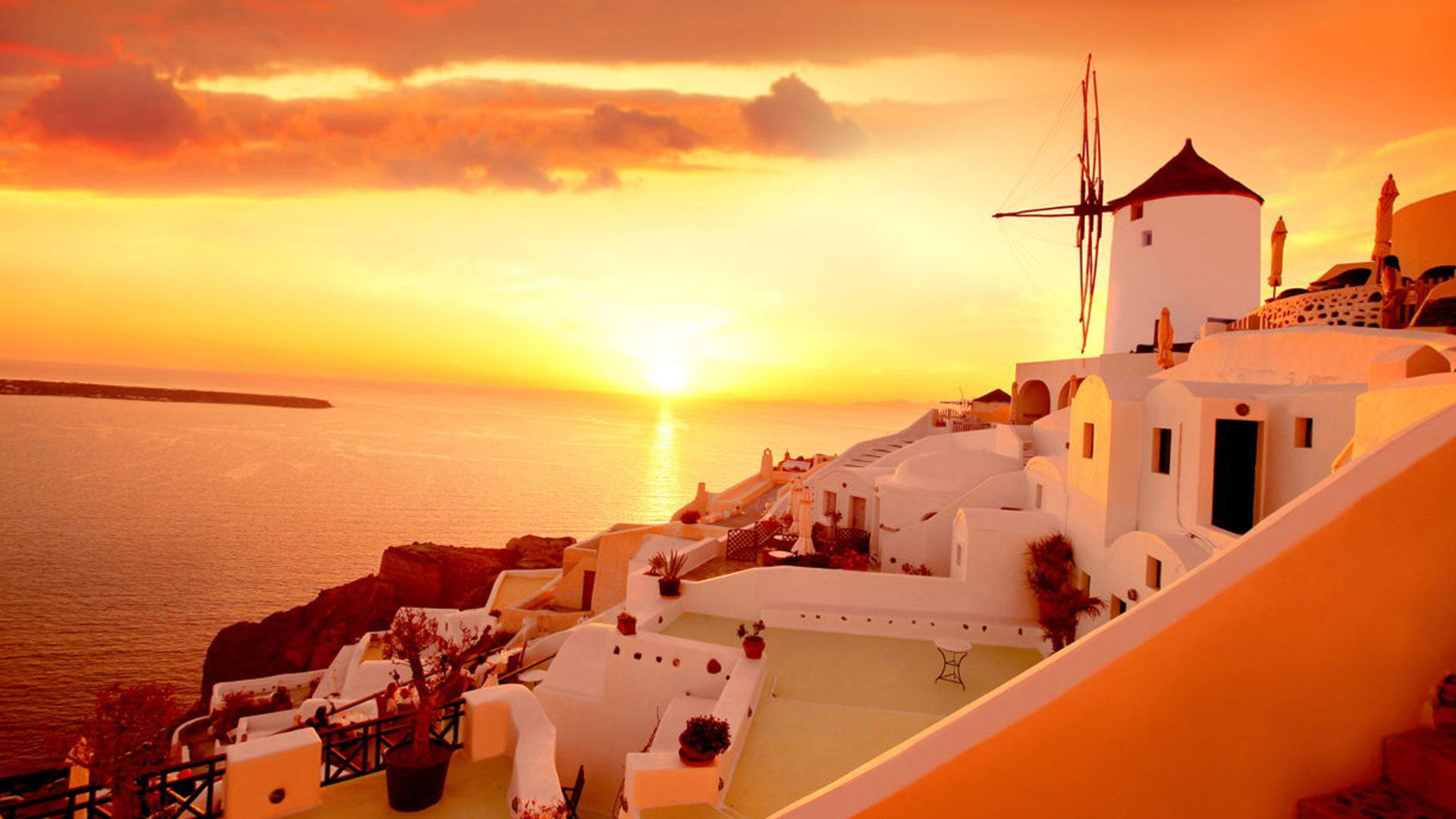 1920x1080 Sunset In Santorini Island In Greece