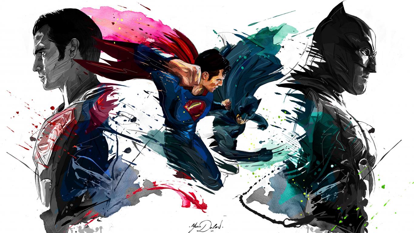 1366x768 Batman vs superman 4k sketch artwork wallpaper background