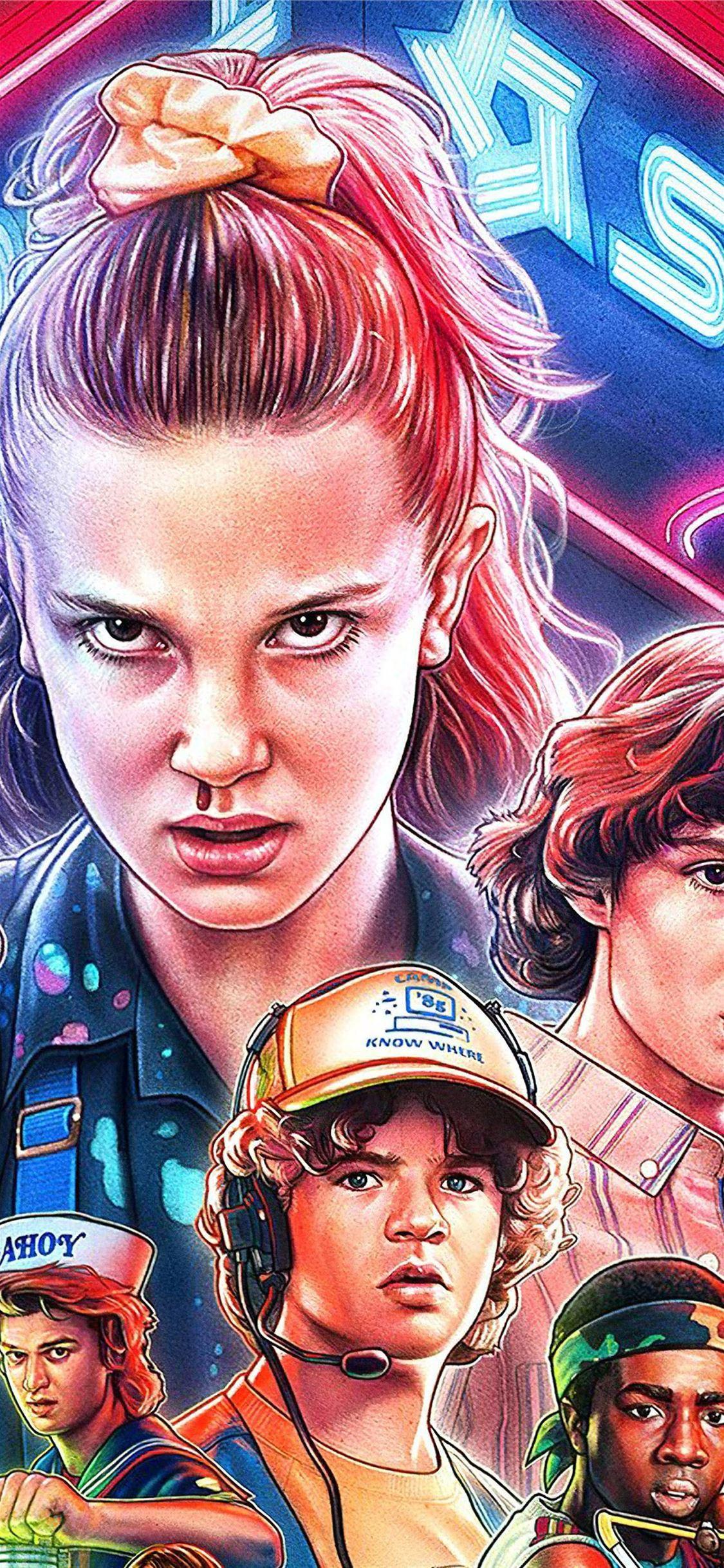 1125x2436 Stranger Things Season 3 Poster Characters 8K iPhone Wallpaper Free Download