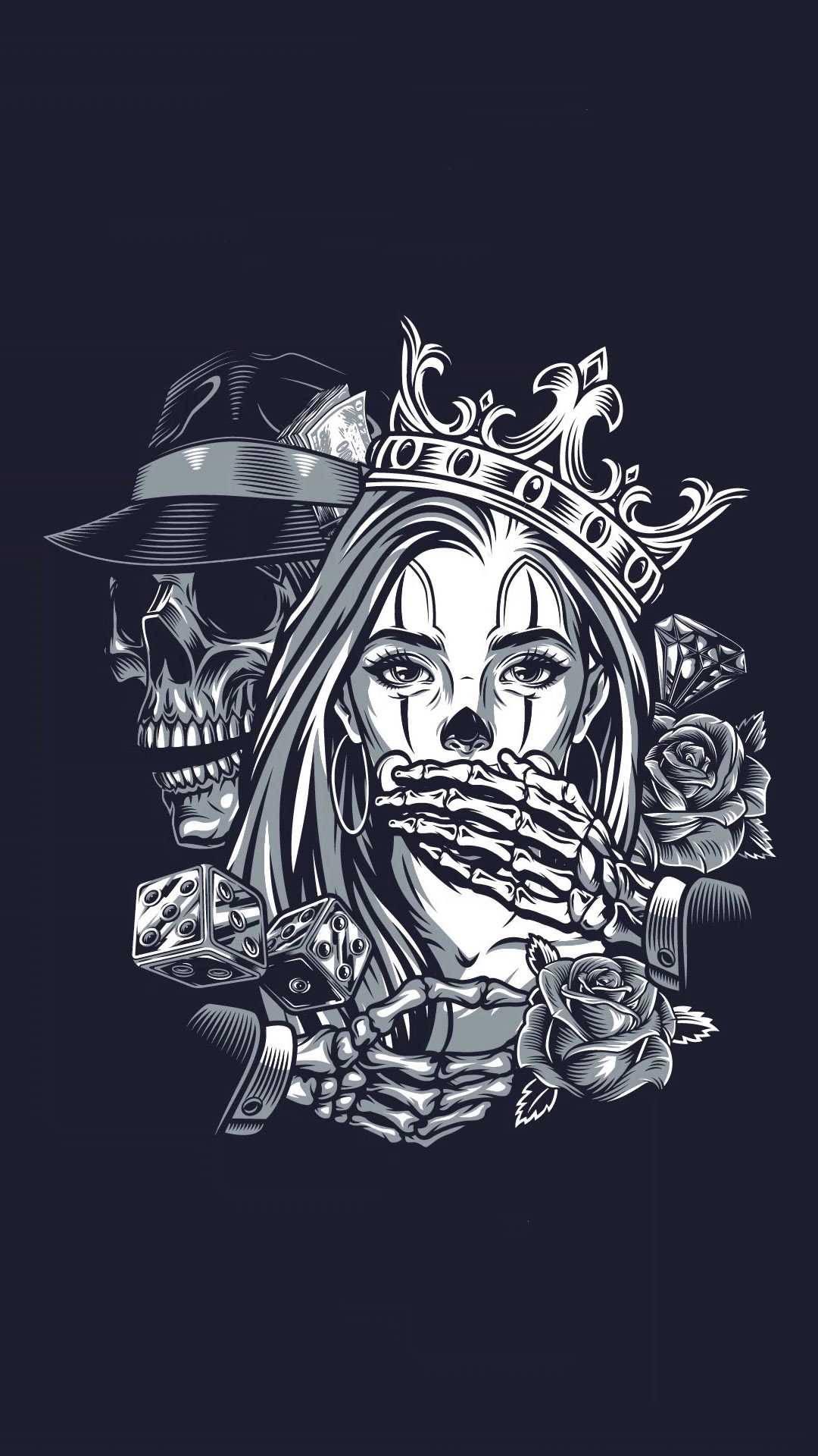 1080x1920 Download Chicano Style Skull And Girl Wallpaper