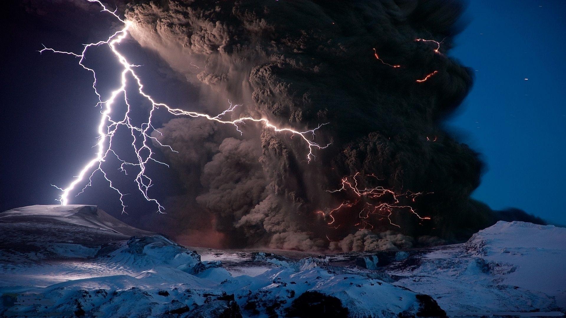 1920x1080 nature landscapes mountains volcano smoke explosion lightning snow fire flames night stars wallpaper backgro. Volcano lightning, Volcano photo, Iceland wallpaper