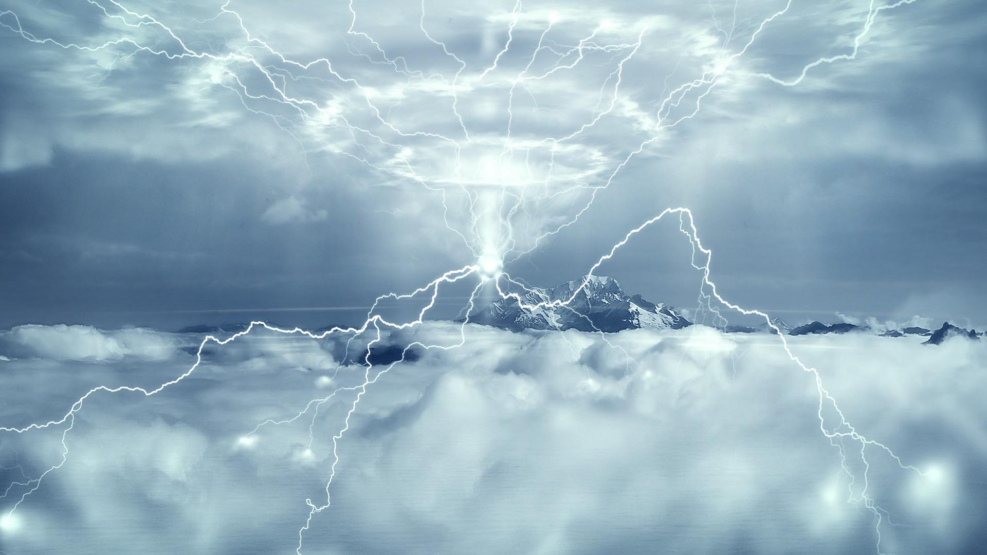 1920x1080 Clouds lightning bolts science fiction wallpaper