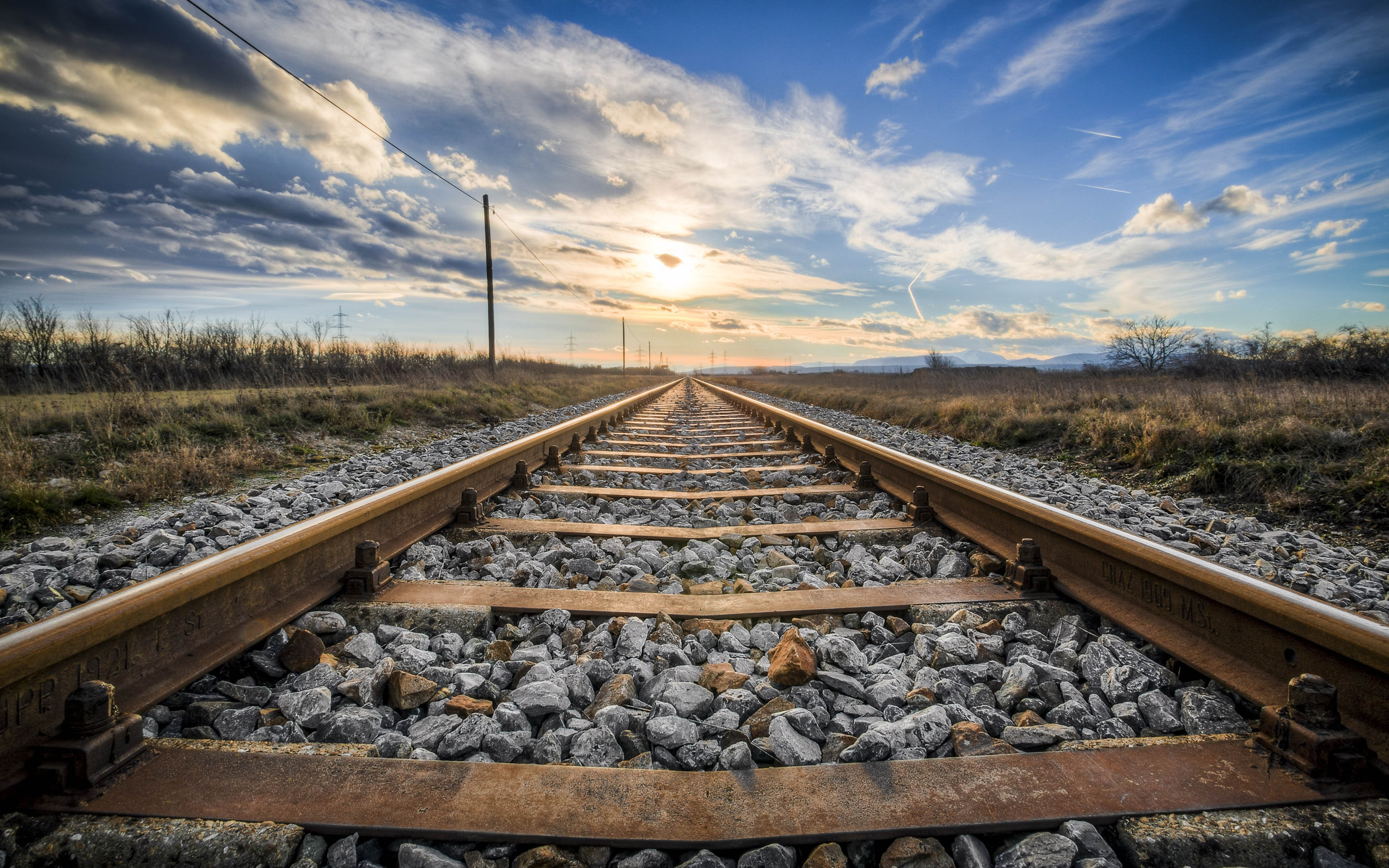 3840x2400 Railway Track Straight To Sun Wallpaper