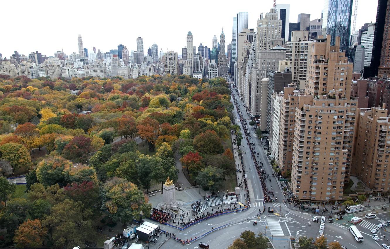 1332x850 Wallpaper USA, United States, skyline, trees, New York, Manhattan, NYC, New York City, autumn, view, roads, people, Central Park, crowd, skyscrapers, America image for desktop, section город