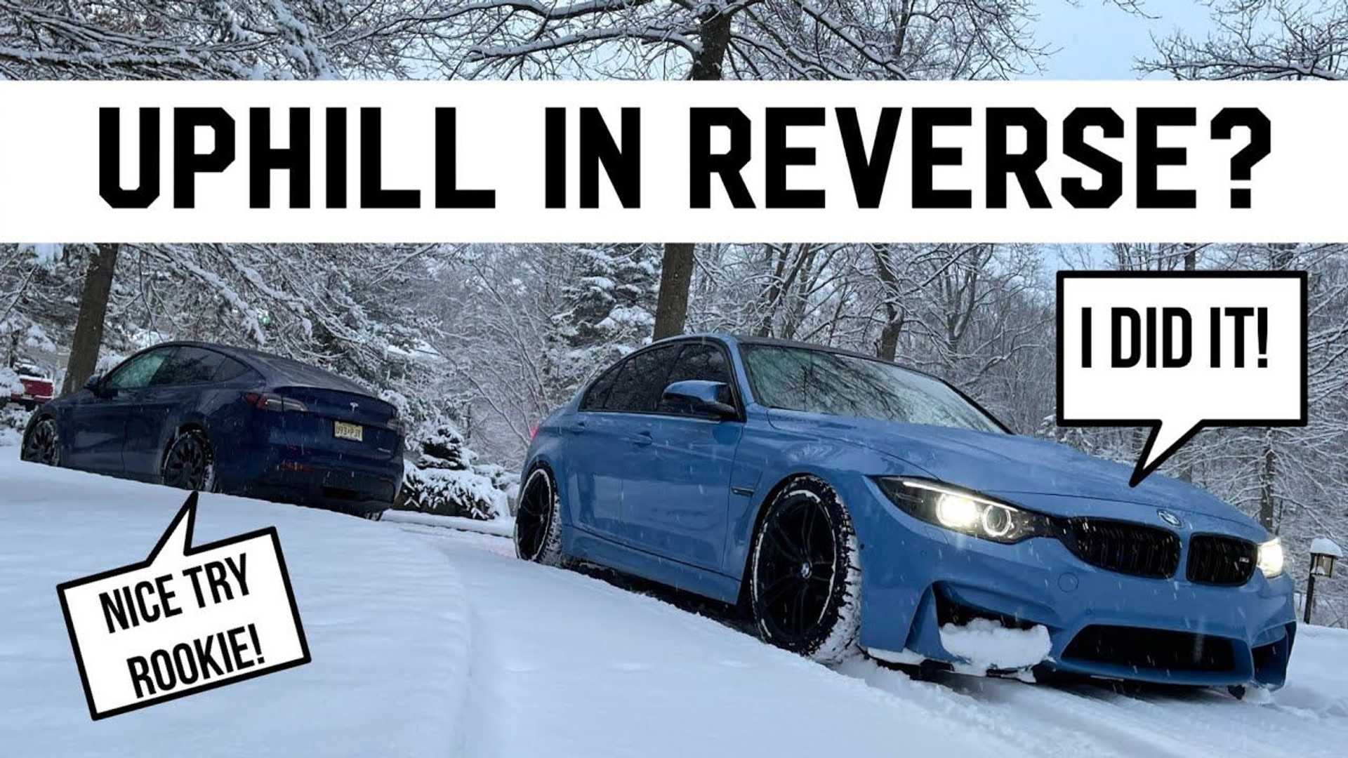 1920x1080 BMW M3 Vs Tesla Model Y Rematch: Can BMW Climb A Snowy Uphill?