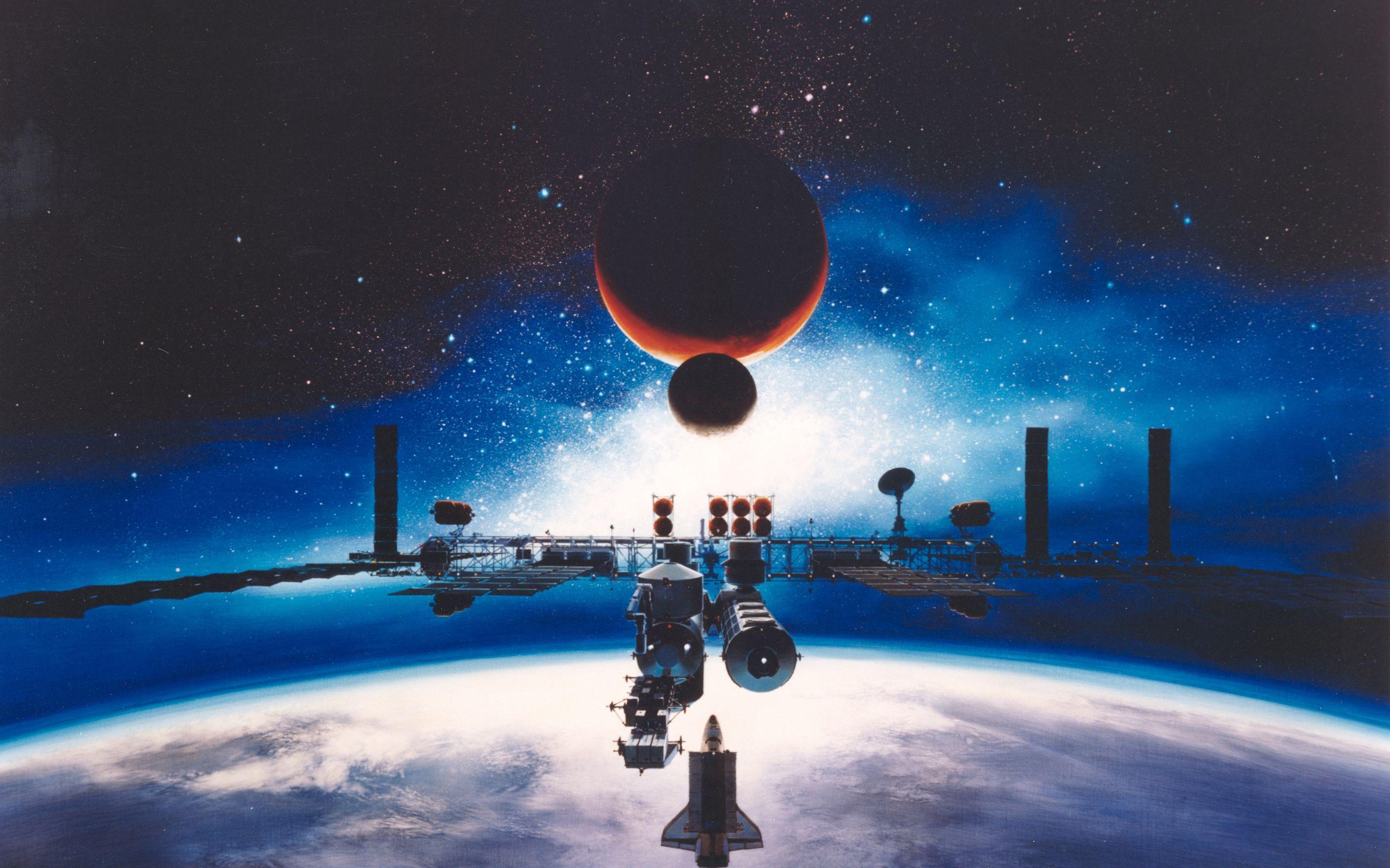 2560x1600 Download wallpaper 2560x1600 space station, moon, earth, mars, galaxy, universe widescreen 16:10 HD background
