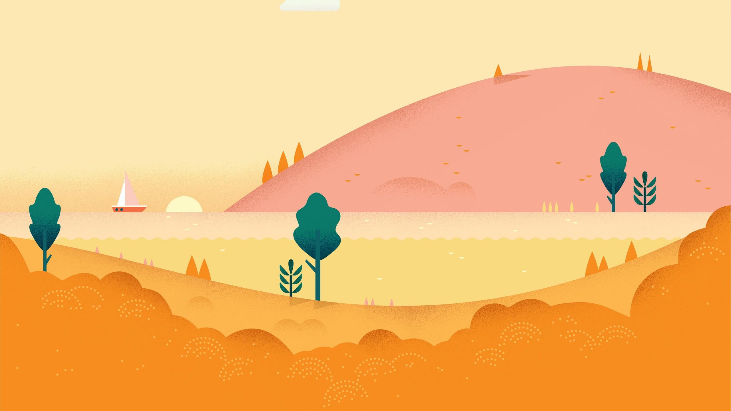 2560x1440 Wallpaper android, 5k, 4k, HD wallpaper, pattern, landscape, orange, yellow, abstract, OS
