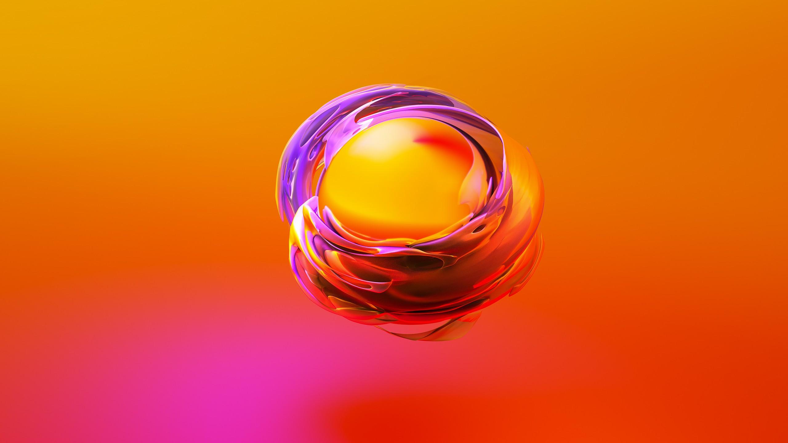 2560x1440 Wallpaper sphere, 3D, orange, yellow, HD, Abstract