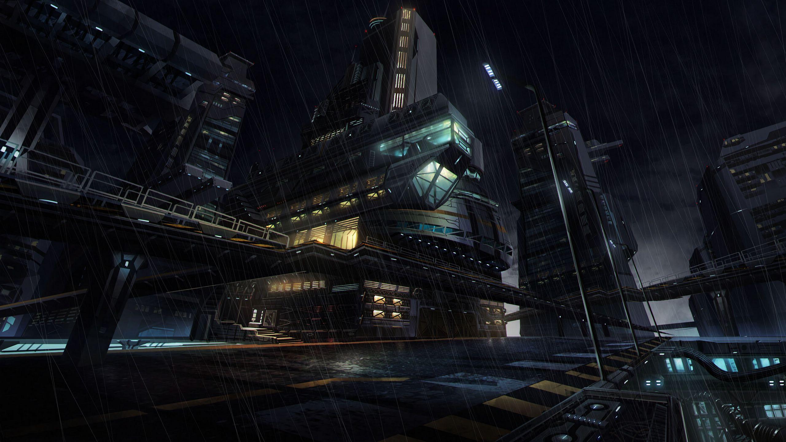 2560x1440 Download Wallpaper 2560x1440 Sci Fi, Building, Future, Fiction, Futuristic, Art Widescreen 16:9 HD Background