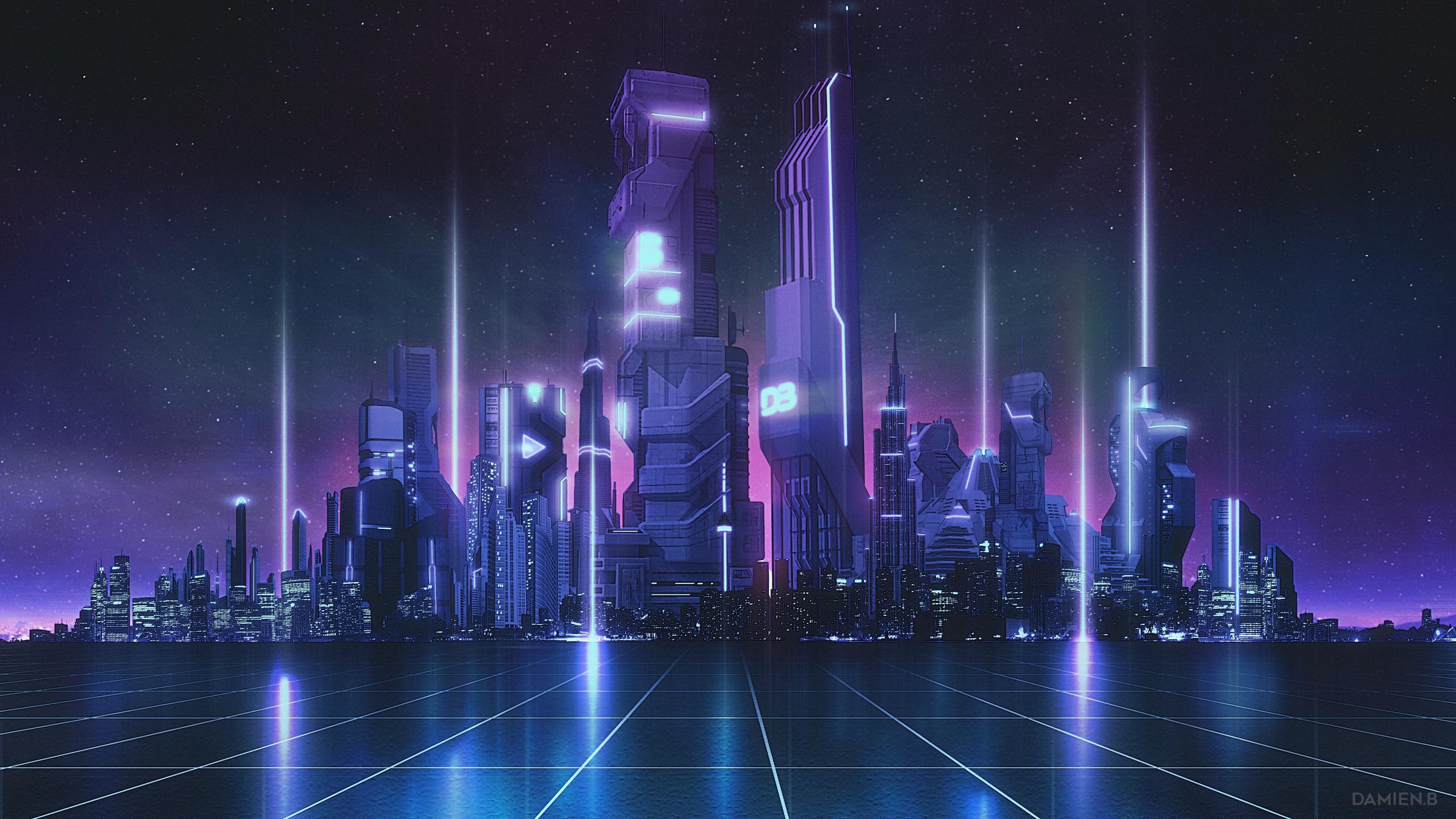 2560x1440 Download future city, bluish theme, digital art 2560x1440 wallpaper, dual wide 16:9 2560x1440 HD image, background, 24029