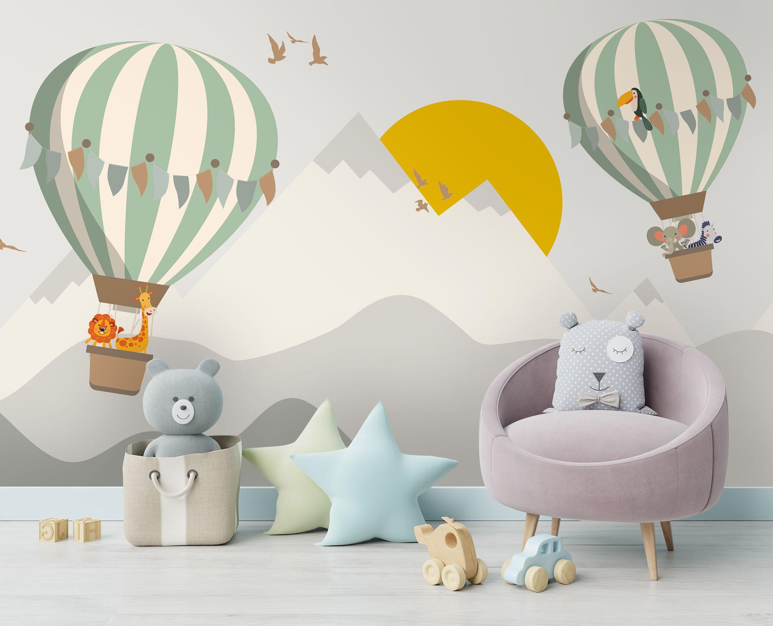 2467x2000 Kids Wallpaper Nursery Wallmural Air Balloon Sun Mountains
