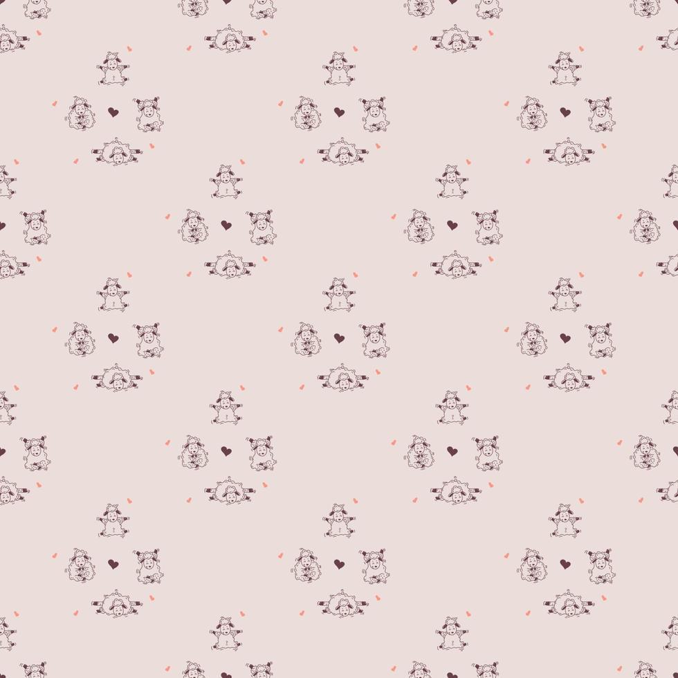 980x980 Seamless patterns. Yoga for farm animals. Cute decorative lambs in asanas, go in for sports and meditation. vector illustration on a pink background. Outline. For textiles, wallpaper, kids collection 2132587 Vector Art