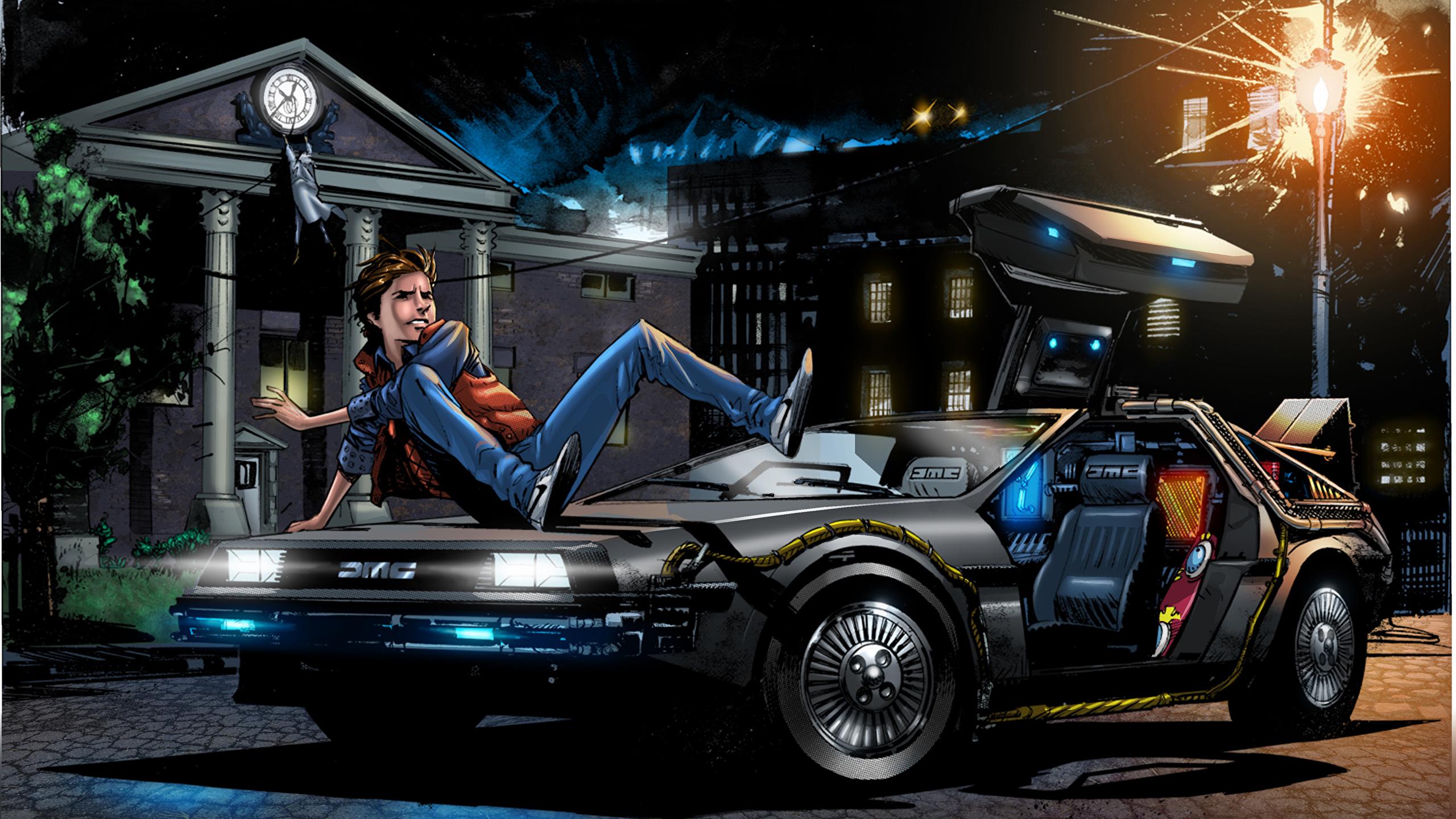 2560x1440 Picture Back to the Future Young man Fantasy Movies Cars 2560x1440