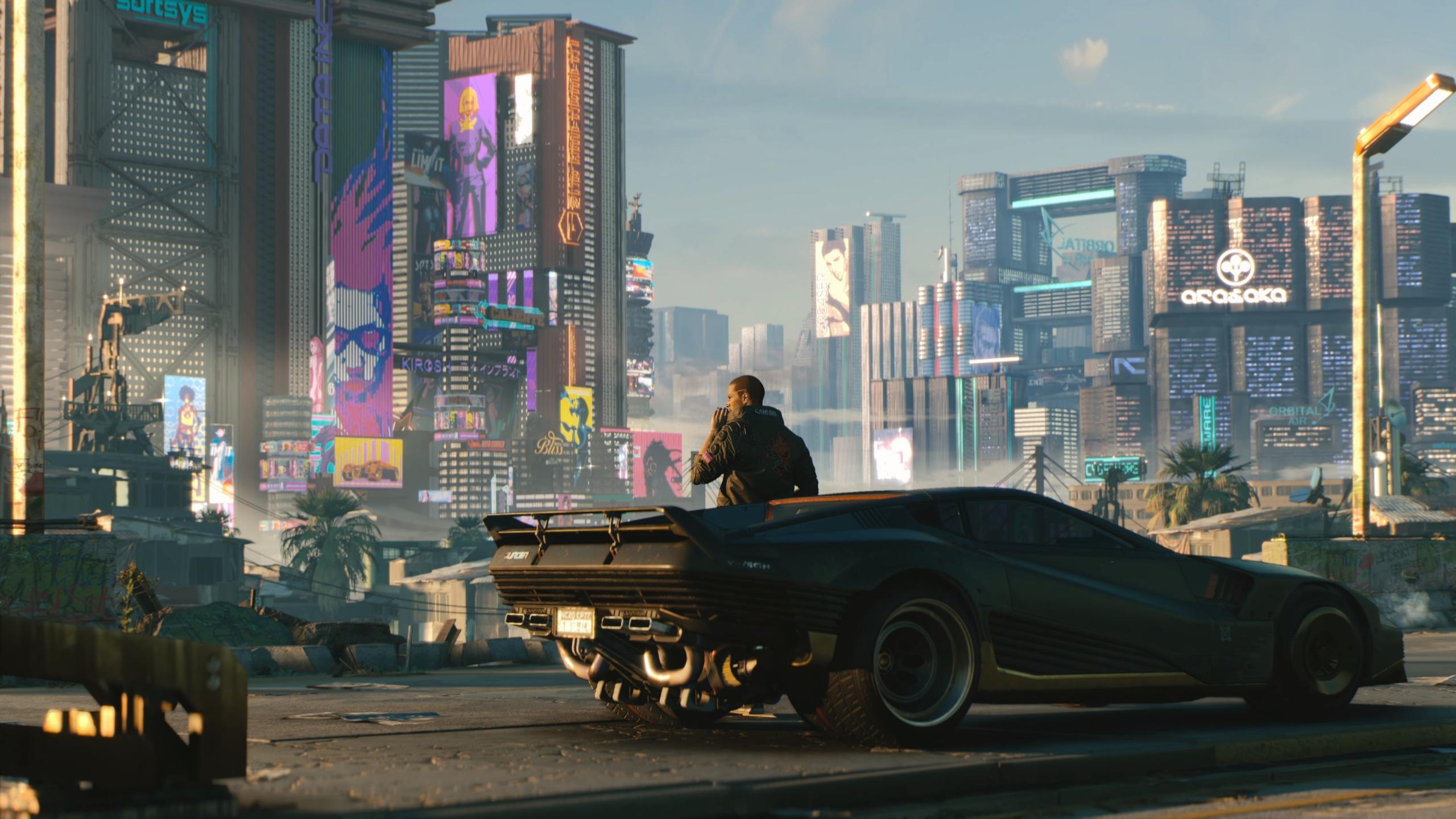 2560x1440 Download cyberpunk man with future car, video game 2560x1440 wallpaper, dual wide 16:9 2560x1440 HD image, background, 8883