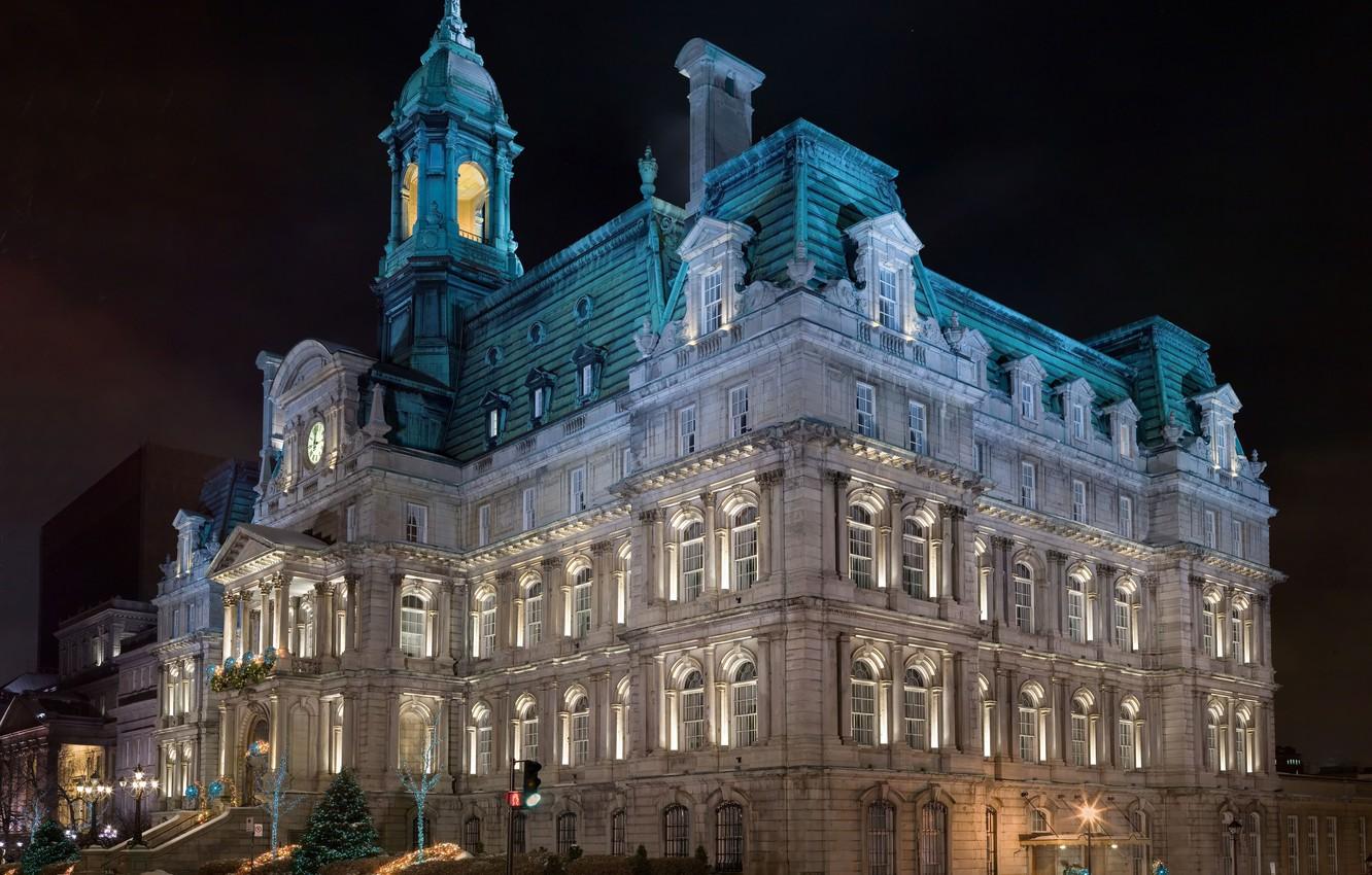 1332x850 Wallpaper night, castle, Montreal City Hall image for desktop, section город