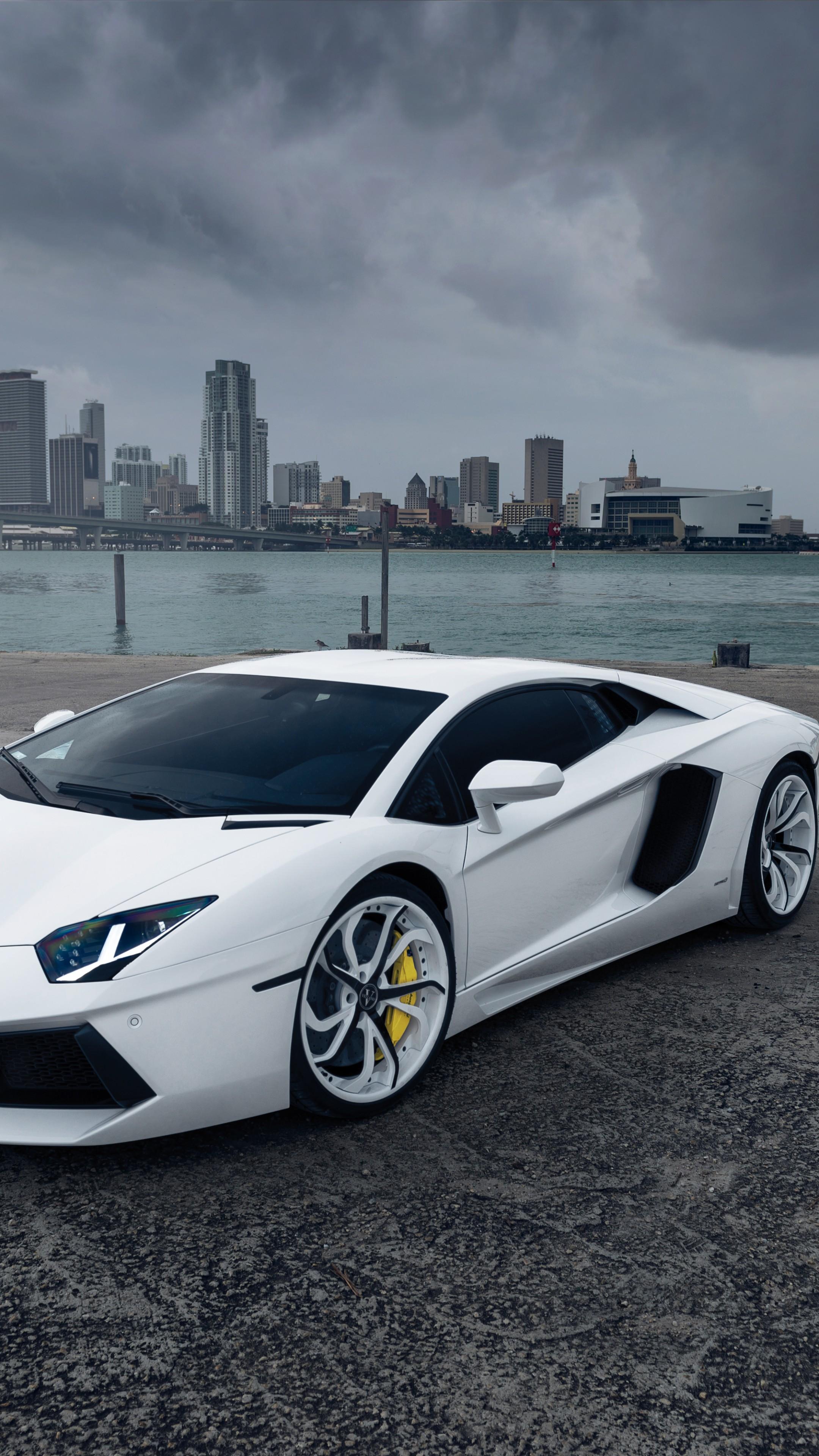 2160x3840 Wallpaper aventador, lamborghini, supercar, white, city, Cars & Bikes