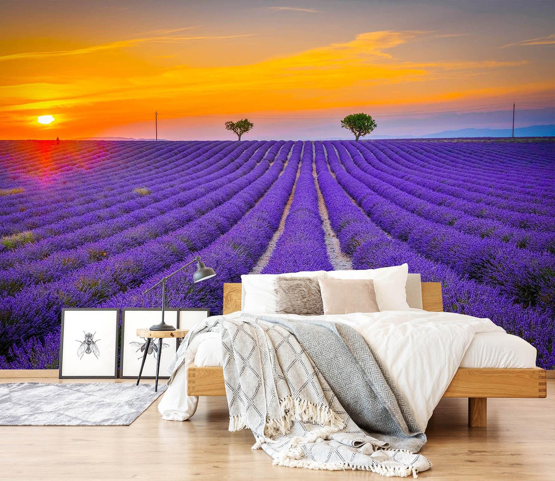 1846x1600 3D Sunset Lavender Field S6460 Removable Wallpaper Self