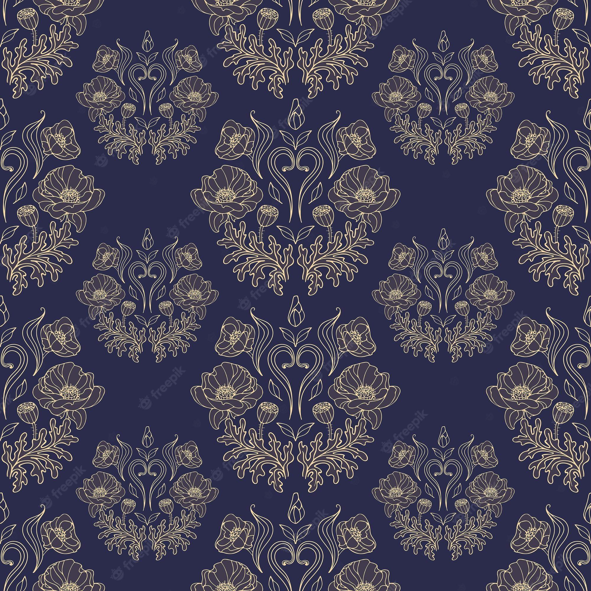 2000x2000 Premium Vector. Vintage gothic seamless pattern of gold graceful poppy bud in art nouveau style botanical illustration for wallpaper fabric printing packaging
