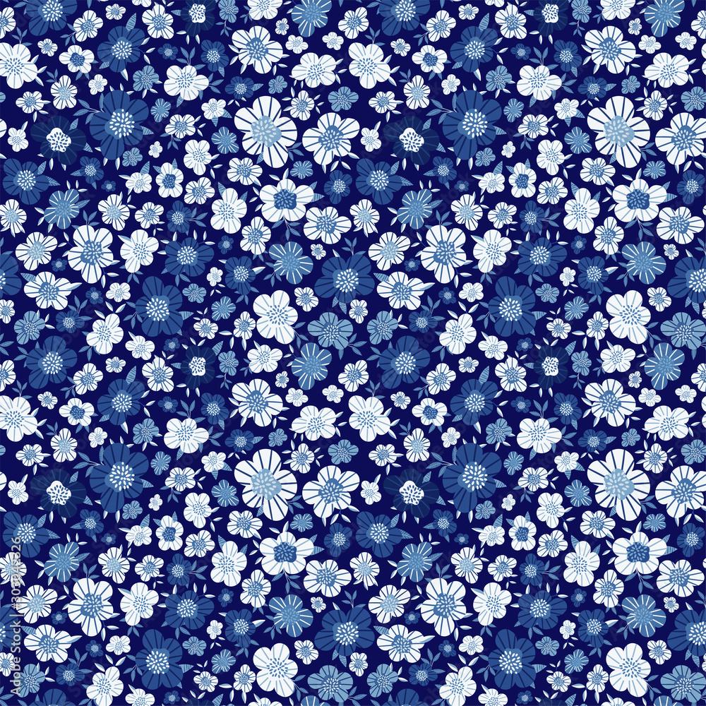 1000x1000 Seamless Floral Pattern With Small Blue Flowers. Ditsy Print In Hand Drawn Style. Simple Cute Flowery Background For Textile, Book Covers, Wallpaper, Print, Gift Wrap, Scrapbooking. Vec Stock Vector