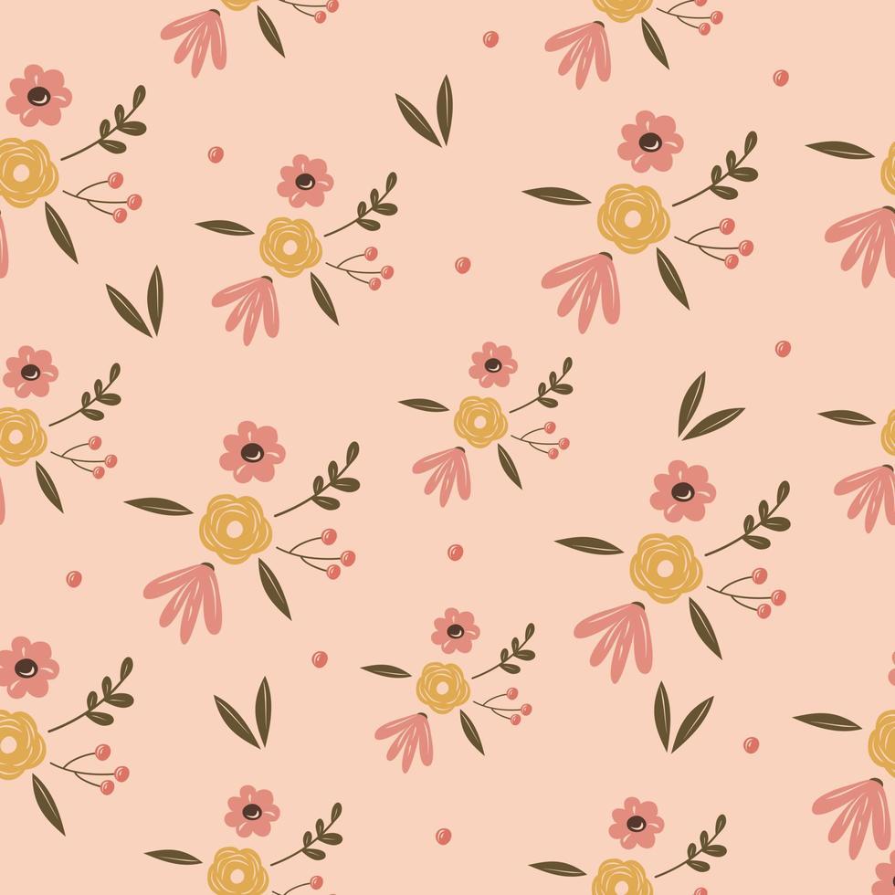 980x980 Garden flower, plants , botanical , seamless pattern vector design for fashion, fabric, wallpaper and all prints on pink background color. Cute pattern in small flower