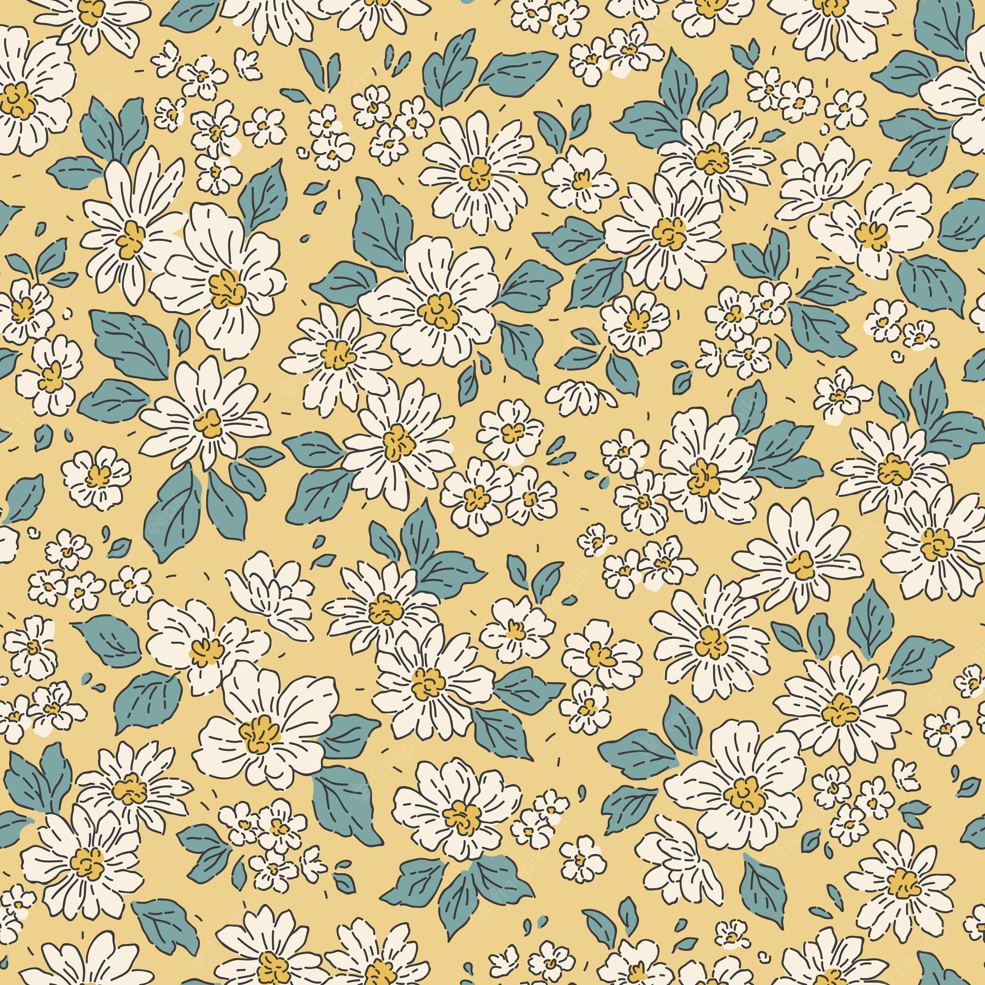 2000x2000 Premium Vector. Cute pattern in small white daisy flowers light yellow background seamless floral pattern
