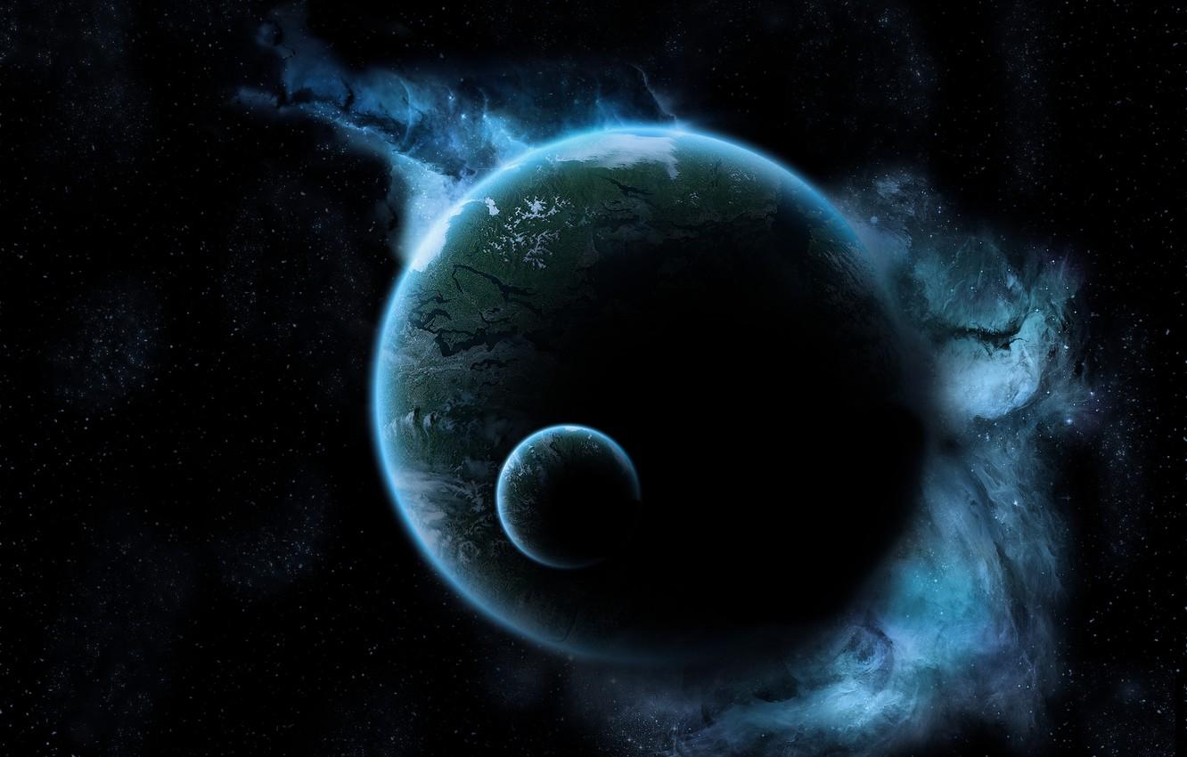 1332x850 Wallpaper space, stars, light, darkness, earth, the moon, planet, glow, space, black image for desktop, section космос