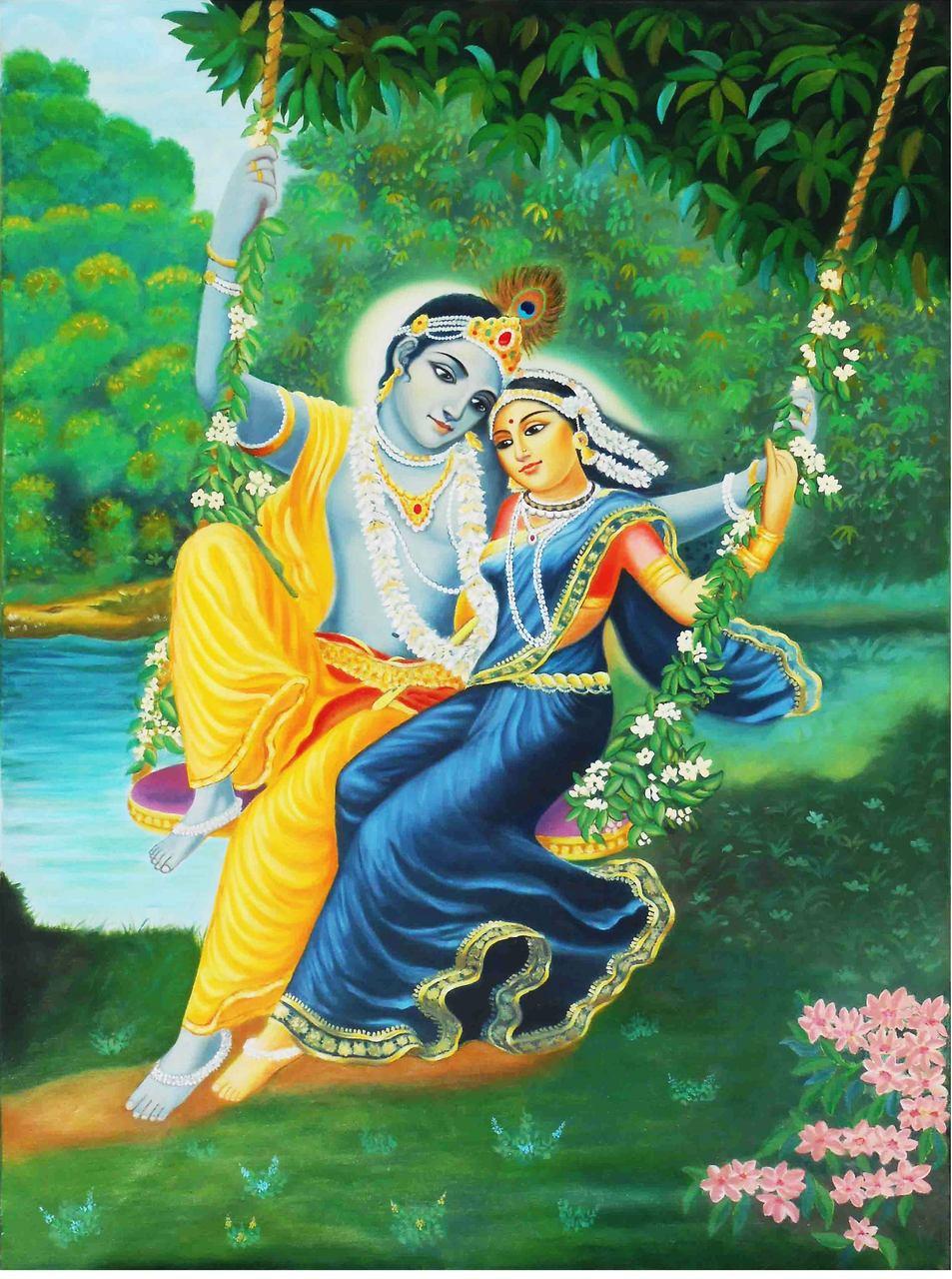 953x1280 Buy Radha Krishna Playing Swing by Shrikant Patekar Rs. 25790. Code:ART_STPR17_3648 Art Paintings online in India