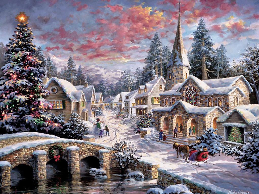 1024x768 Christmas Village Background