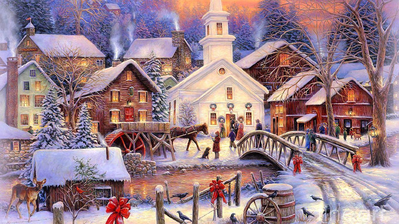 1366x768 Christmas Town Wallpaper