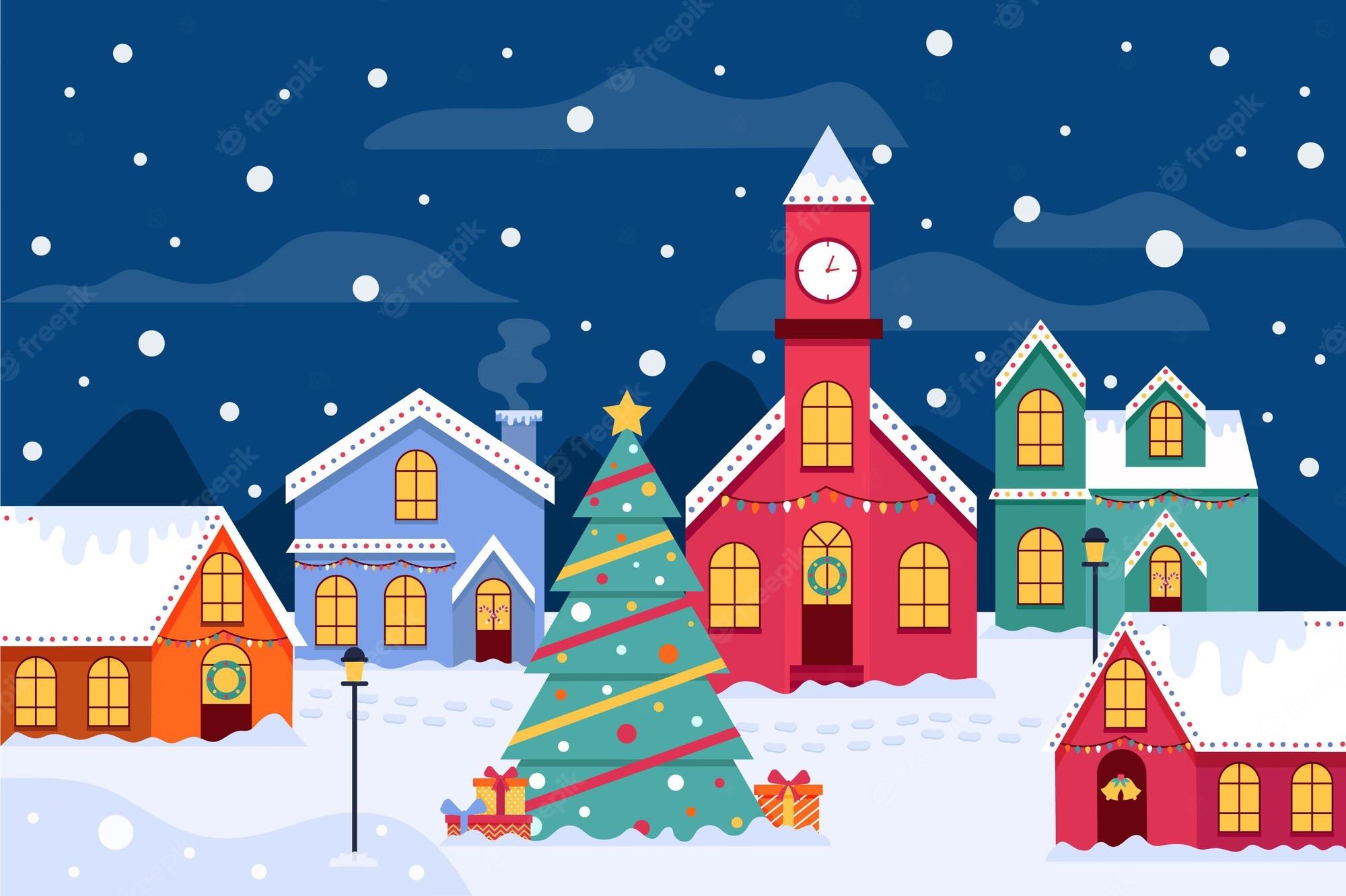 2000x1333 Vintage Christmas Town Image. Free Vectors, & PSD