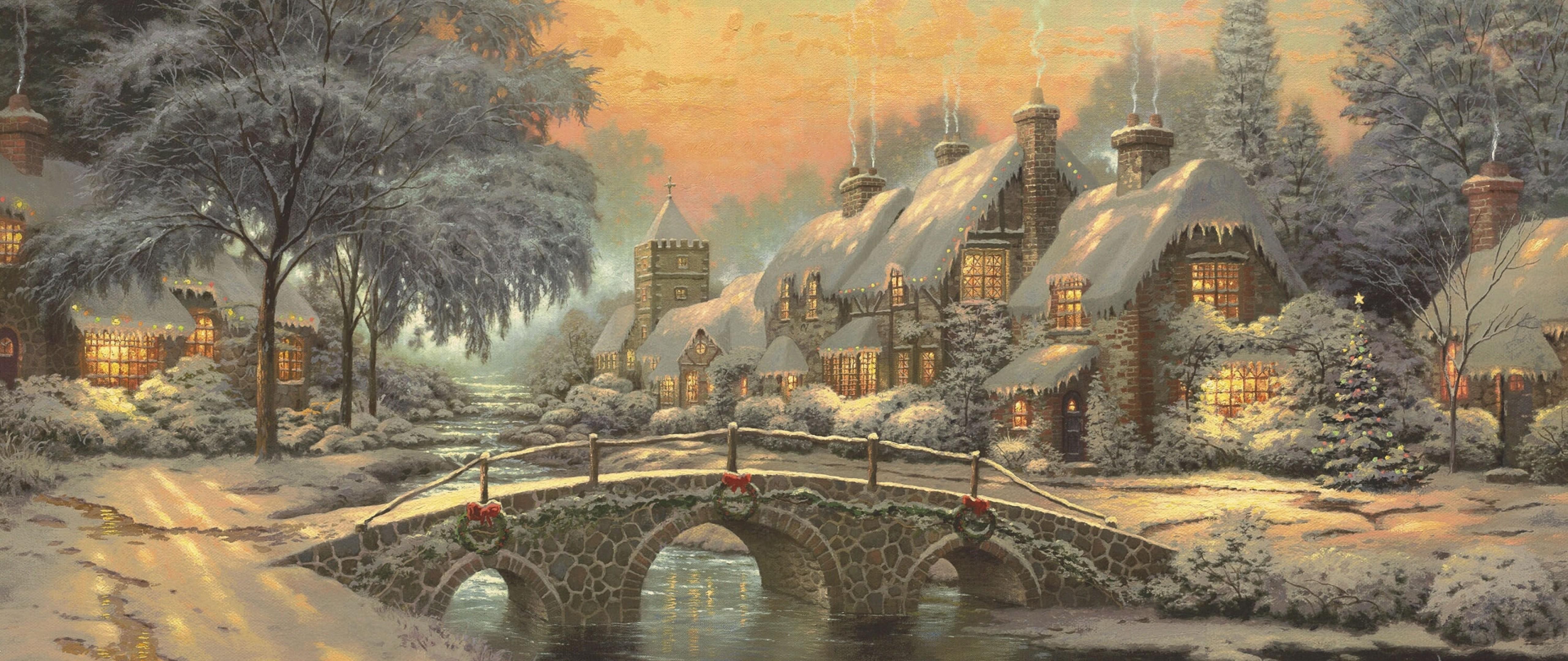 5120x2160 Christmas village covered in snow HD Wallpaper 4K Ultra HD Wide TV