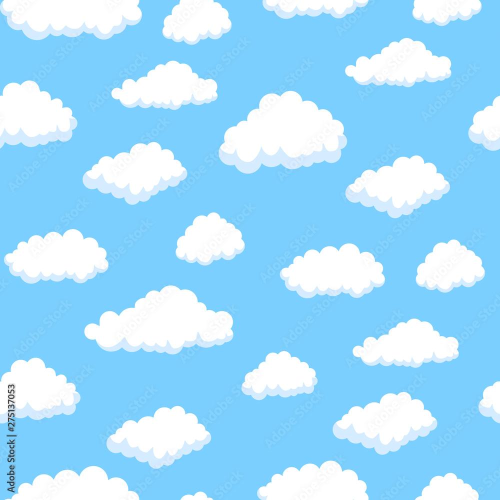 1000x1000 Cute white clouds in blue sky seamless pattern. Texture for wallpaper, fabric, wrap, web page background, vector illustration Stock Vector