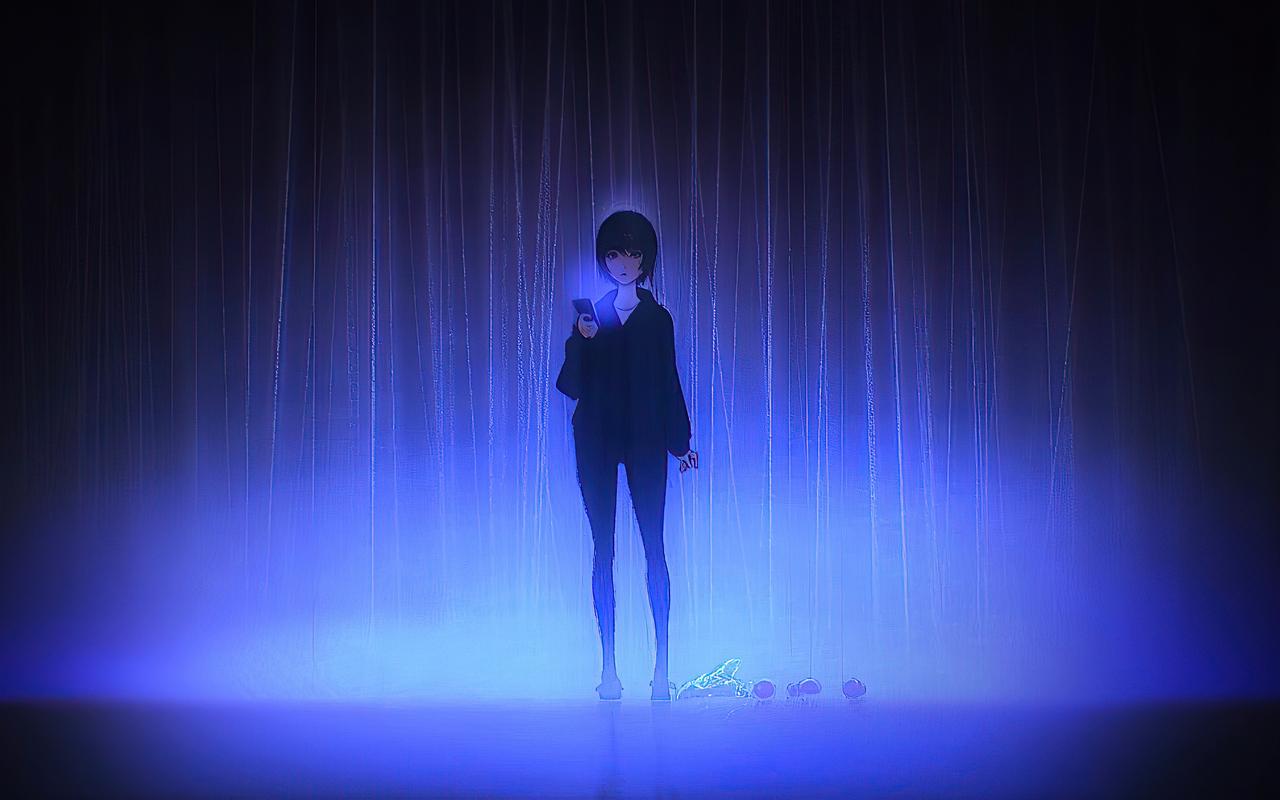 1280x800 Anime Girl Phone Blue Lights 720P HD 4k Wallpaper, Image, Background, Photo and Picture
